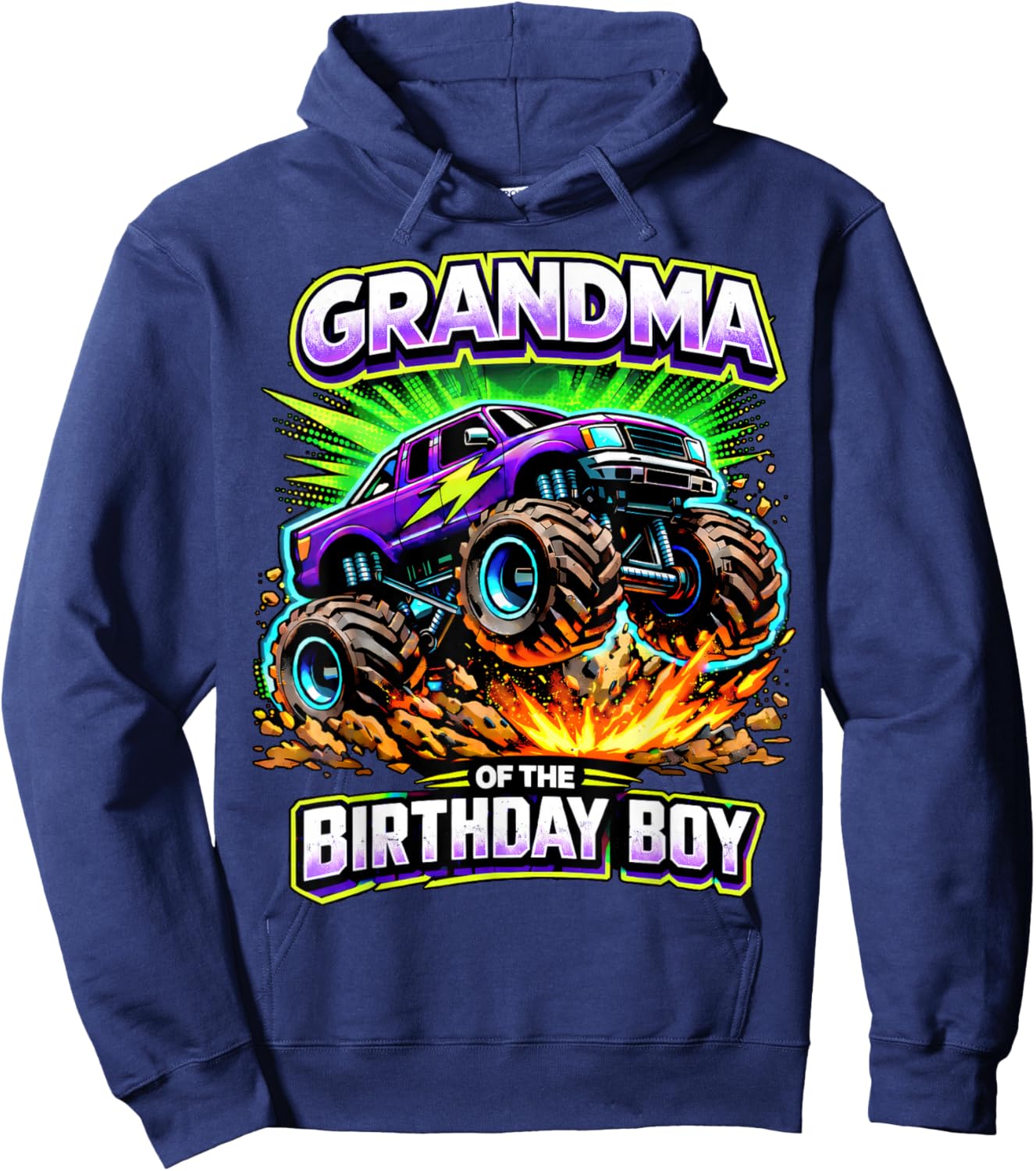 Grandma of The Birthday Boy Monster Truck Birthday Party Hoodie - Hoodie | Navy
