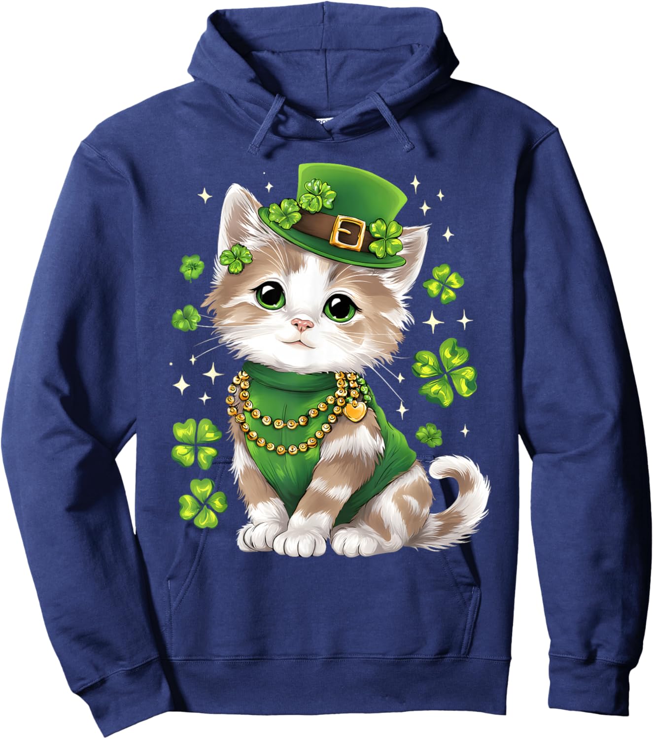 St Patricks Day Cat Leprechaun Hat Shamrock Saint Pattys Day Hoodie - Hoodie | Navy