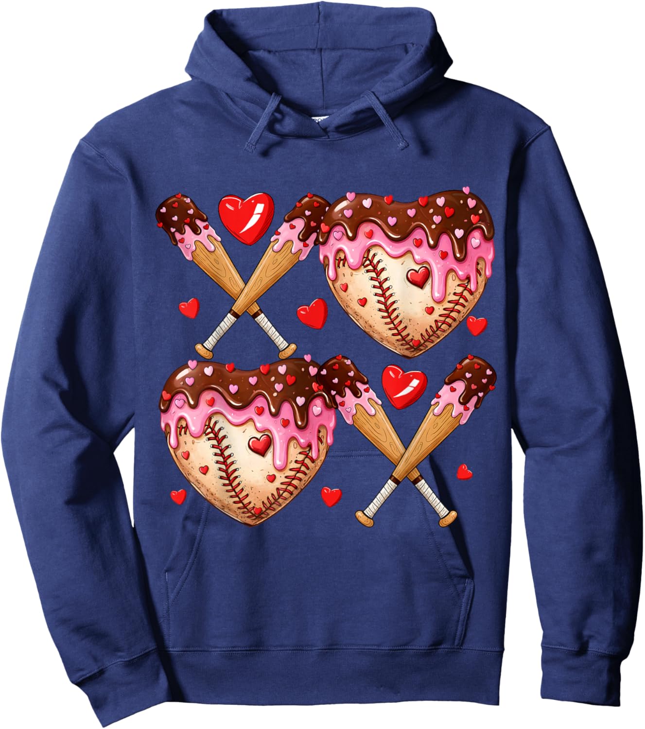 Valentines Day Drip Heart Baseball XOXO Boys Kids Men Sport Hoodie - Hoodie | Navy