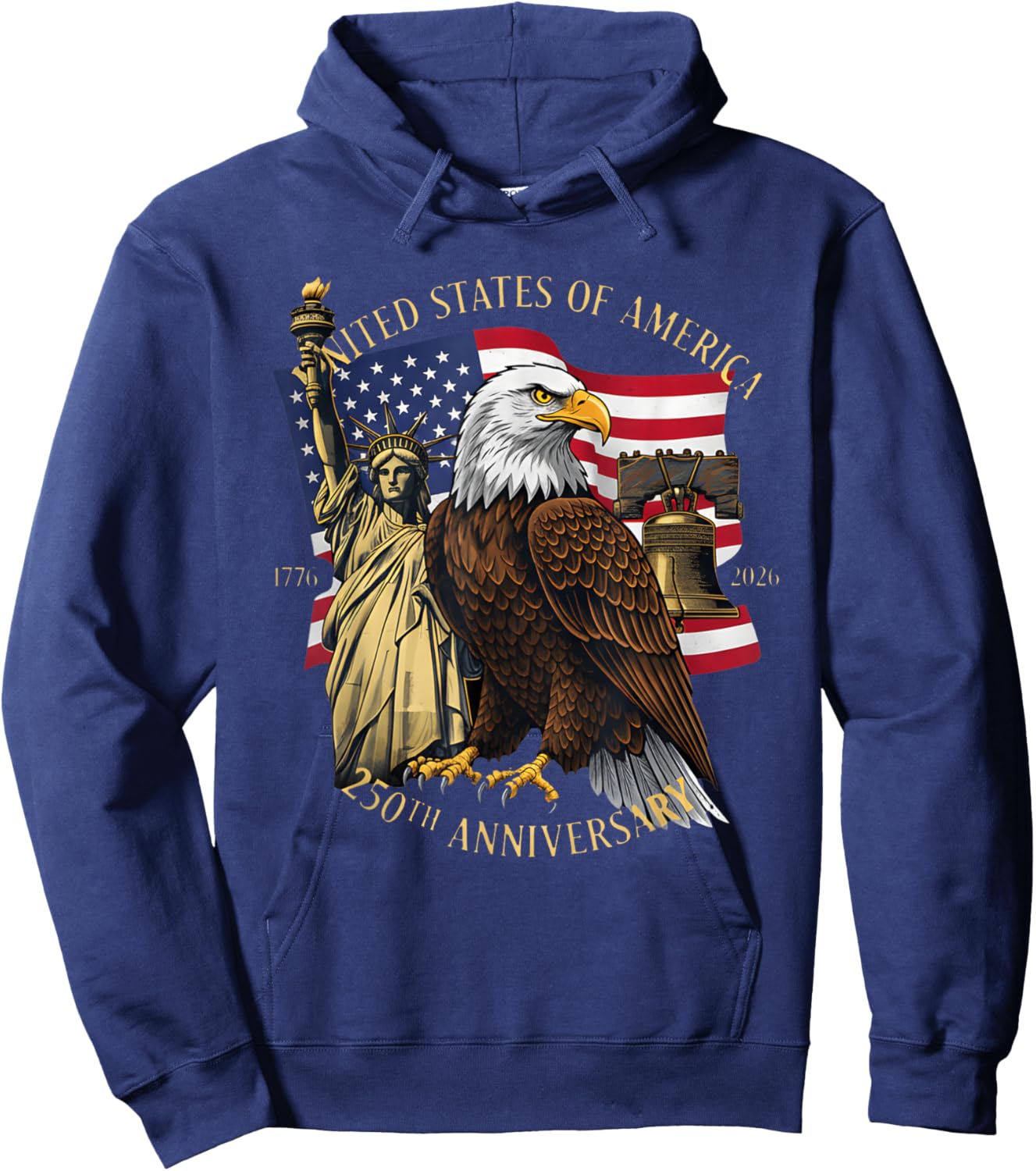 250 Years 1776-2026 250th Birthday Eagle Liberty Bell Hoodie - Hoodie | Navy