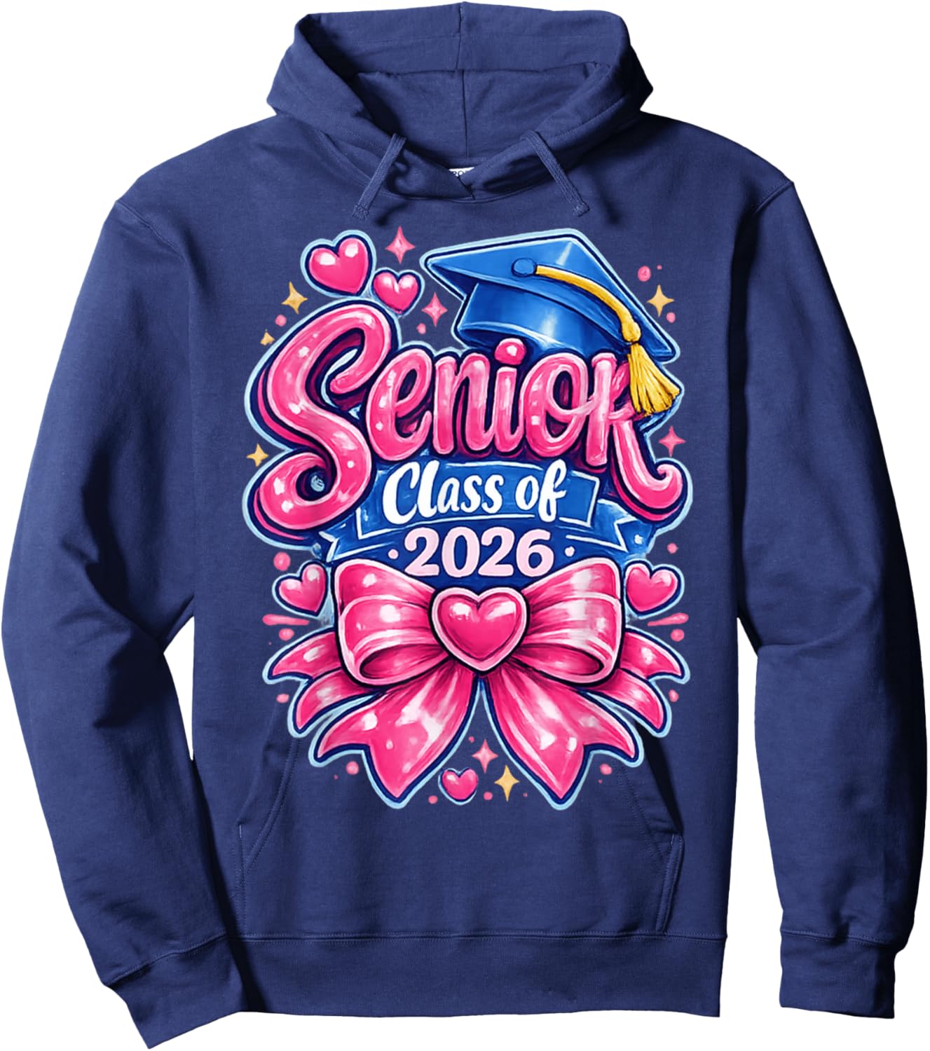 Class of 2026 Pink Bow Graduation Senior Girls Hoodie - Hoodie | Navy