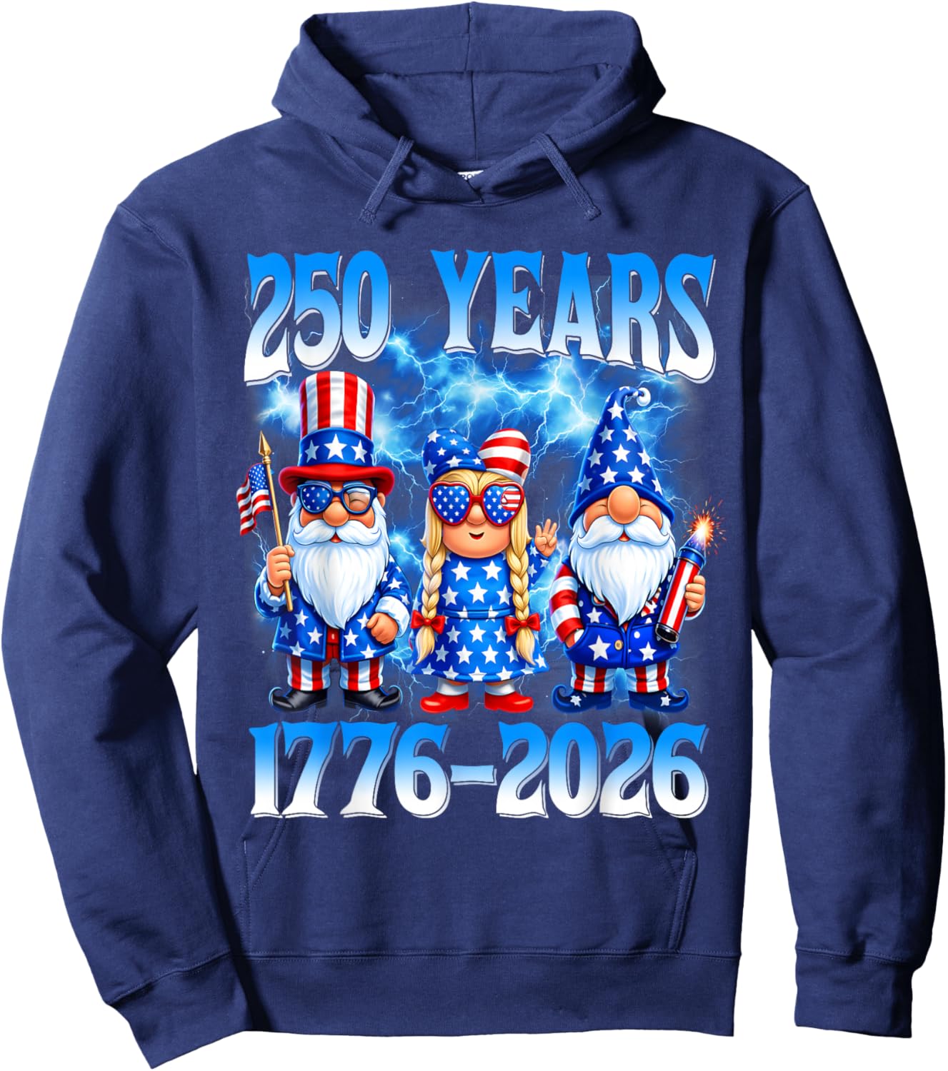 250 Year American 1776 2026 250th Gnomes Patriotic 4th July Hoodie - Hoodie | Navy