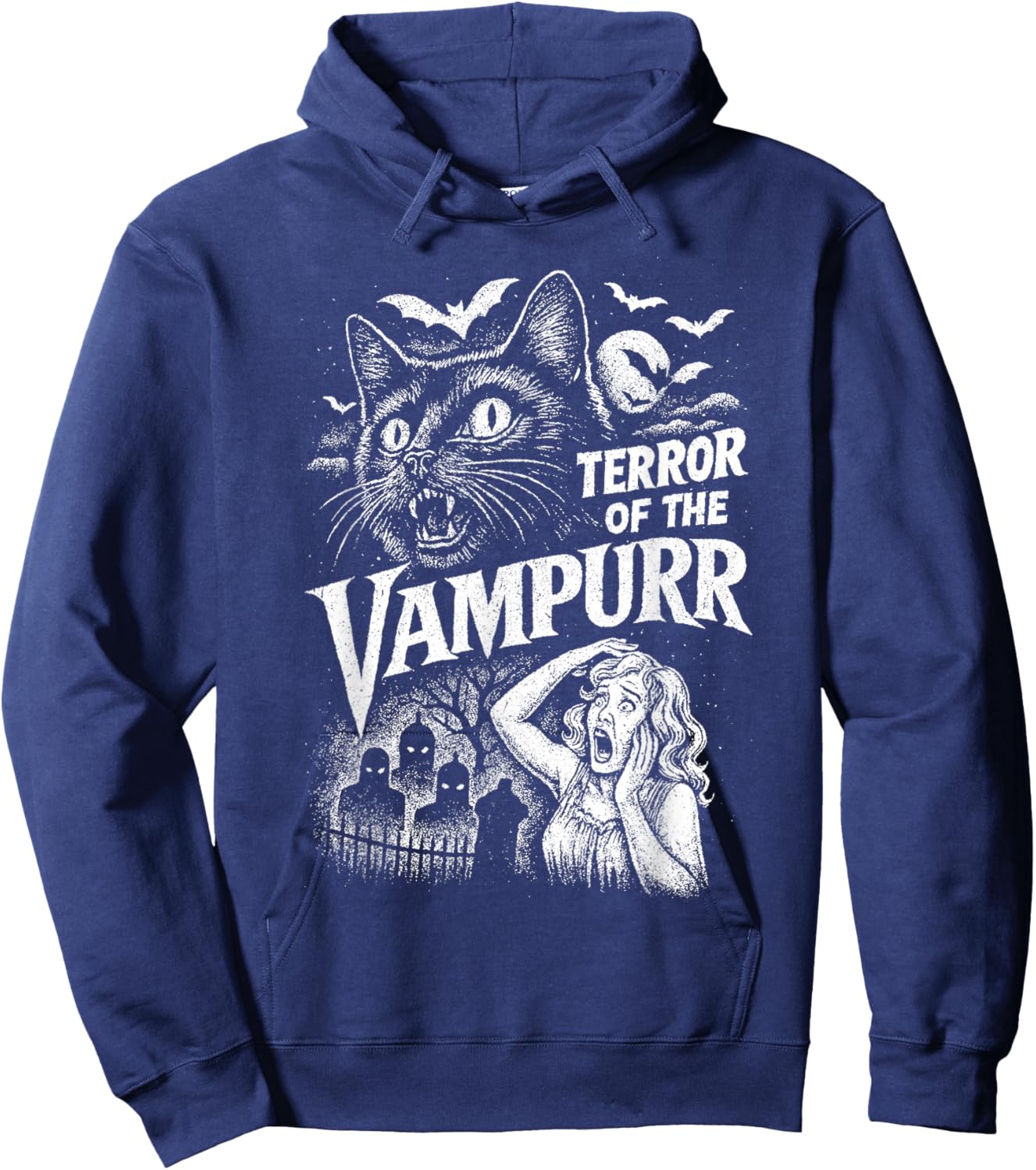 Terror of The Vampurr Halloween Cat Vintage Movie Spooky Hoodie - Hoodie | Navy