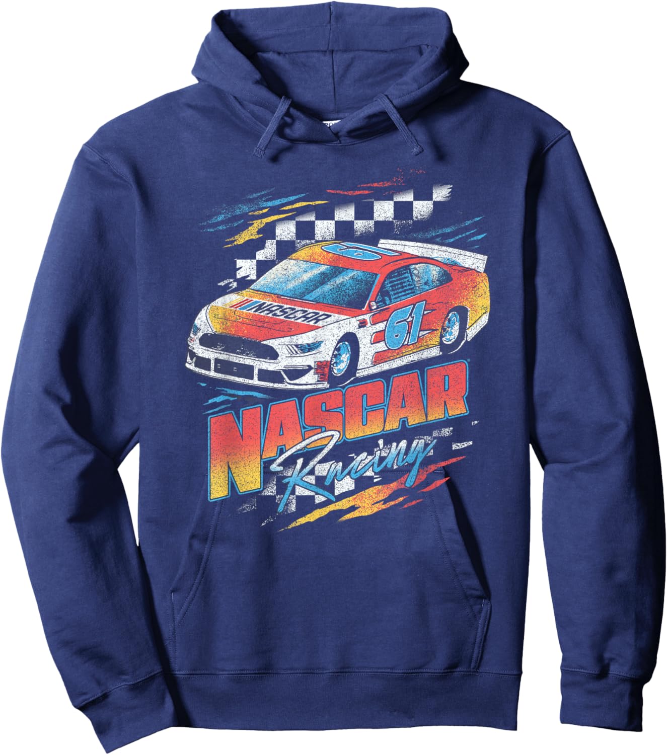 NASCAR Racing Checkers Full Color Distressed Poster Hoodie - Hoodie | Navy