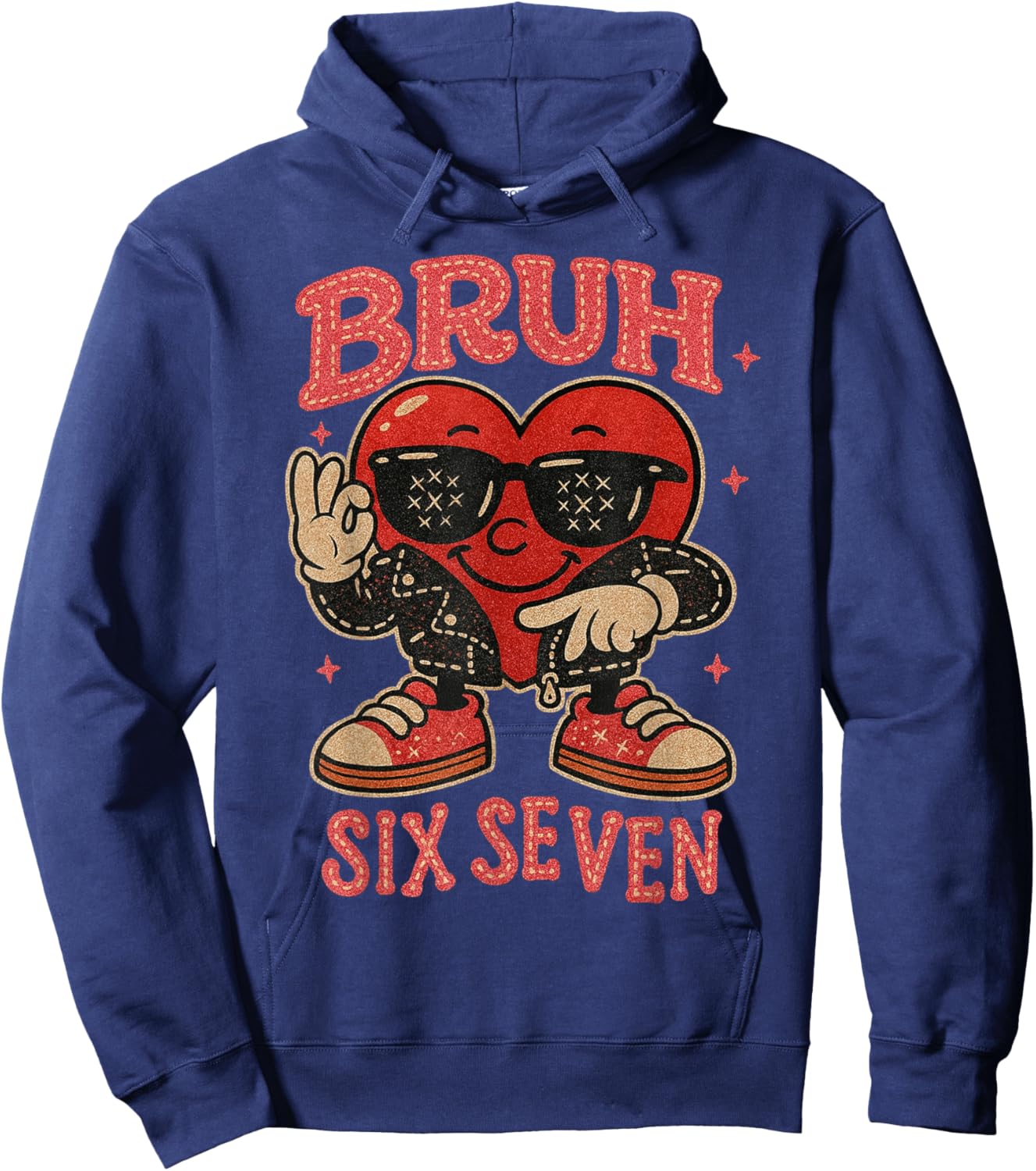 Bruh Six Seven Valentine Cute Heart 67 Meme Boys Girls Kids Hoodie - Hoodie | Navy