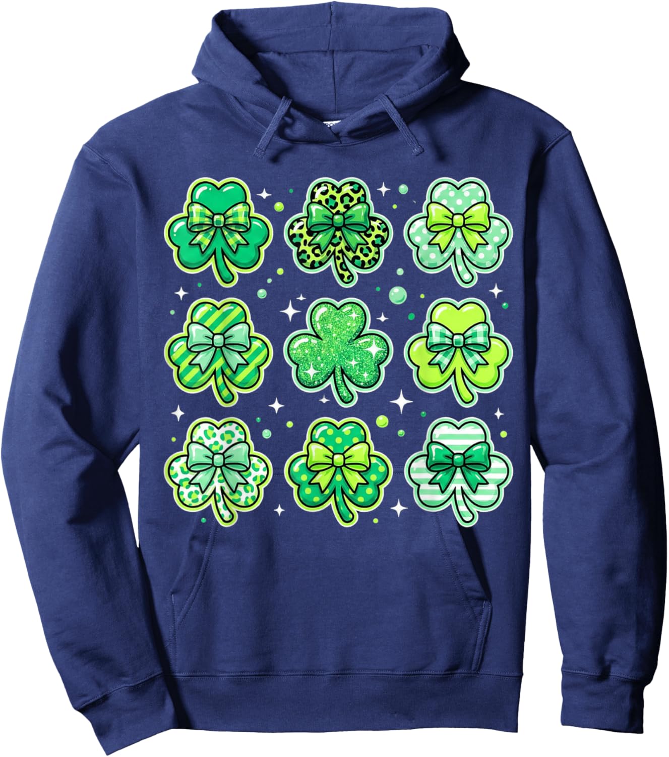 Lucky Coquette Shamrock Bow St Patricks Day Retro Women Girl Hoodie - Hoodie | Navy