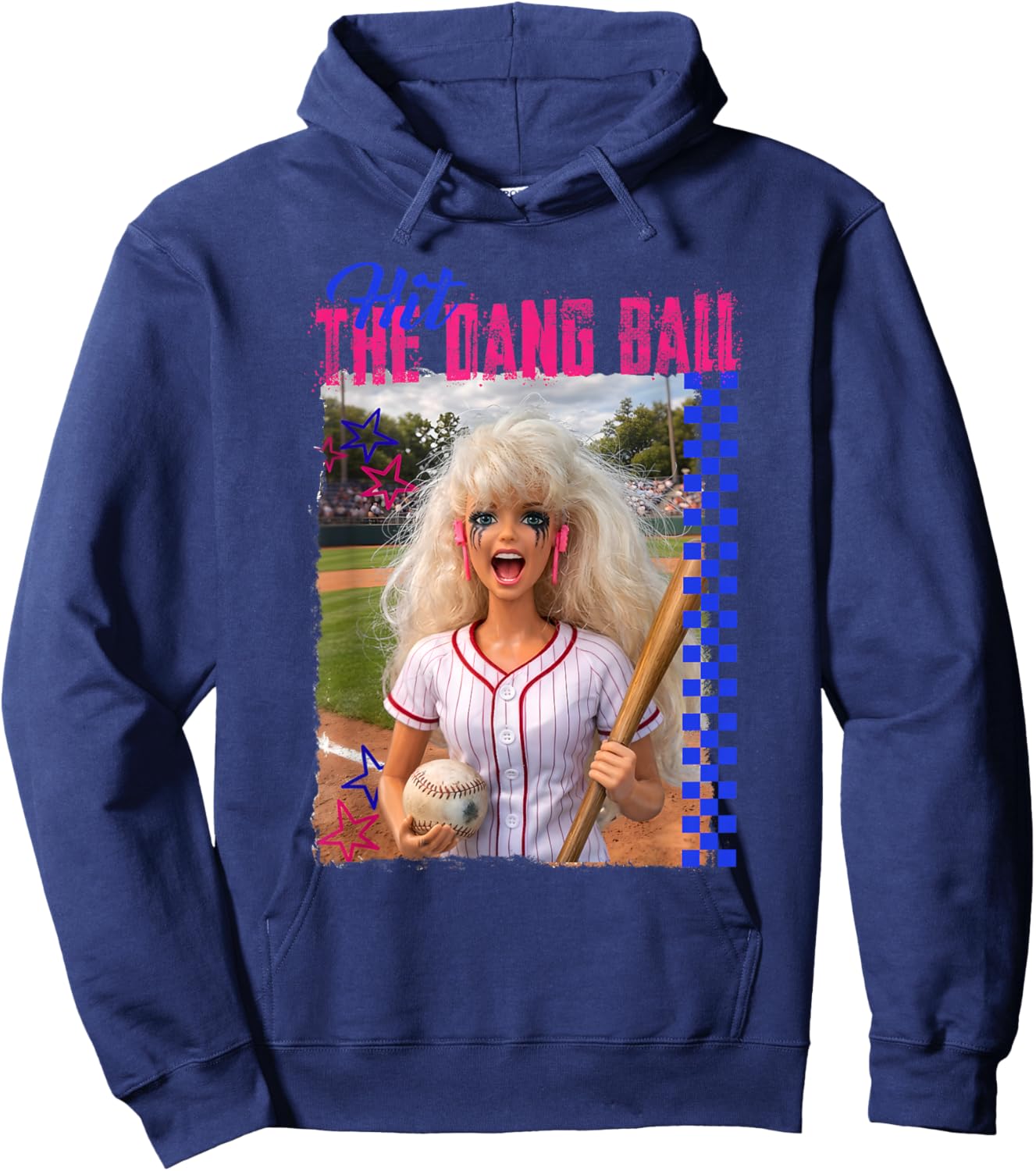 Hit The Dang Ball Baseball Mom Gameday Funny Doll Face Meme Hoodie - Hoodie | Navy