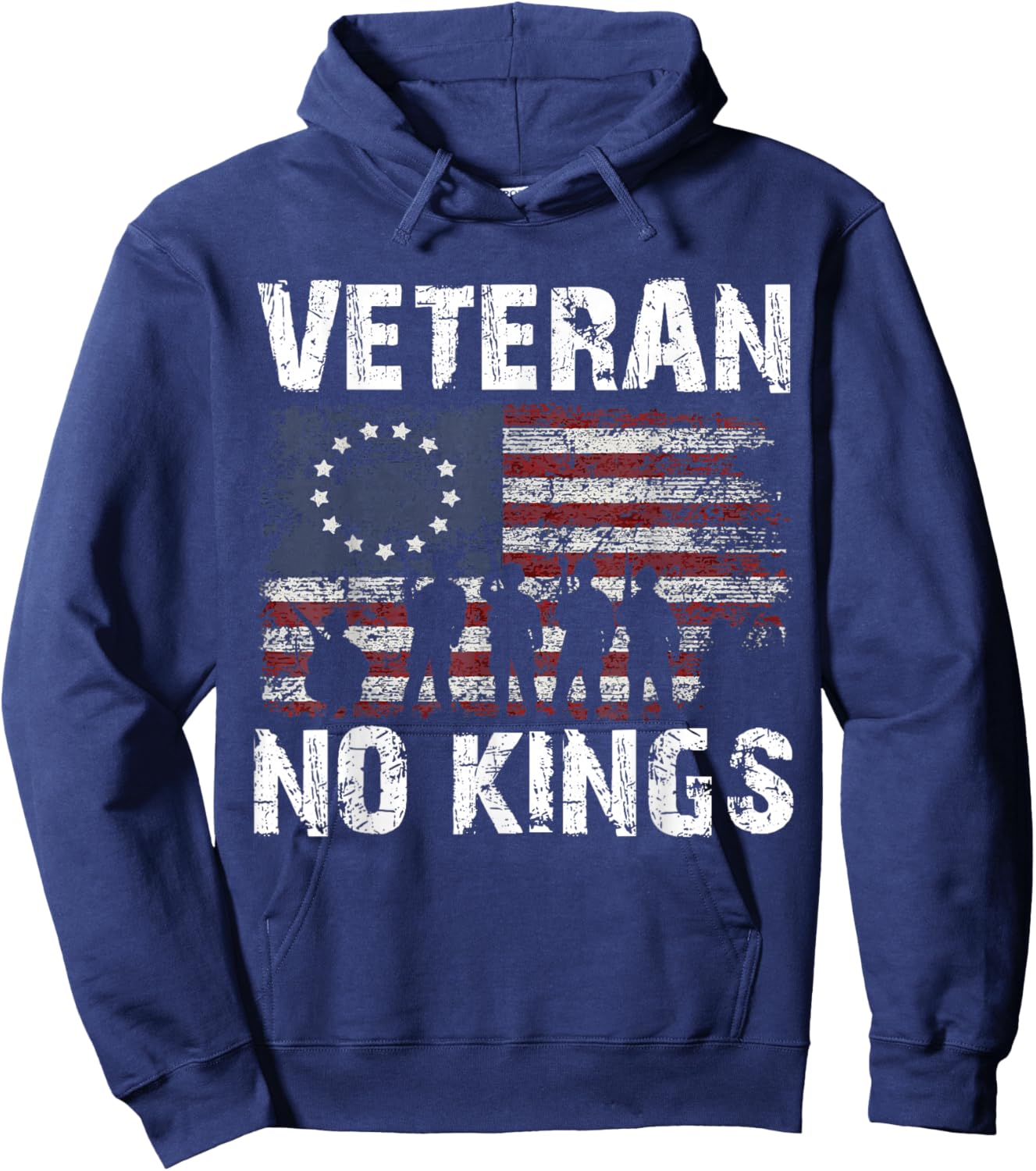 No Kings Vintage America Flag Veterans Hoodie - Hoodie | Navy