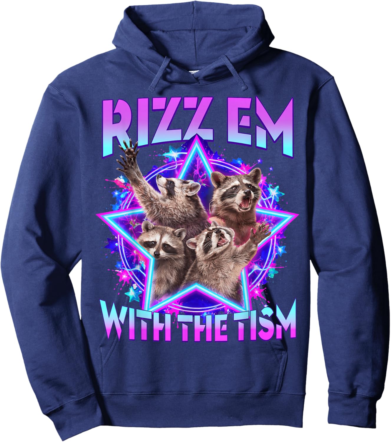 Autism Funny Rizz Em with The Tism Meme Autistic Racoon Hoodie - Hoodie | Navy