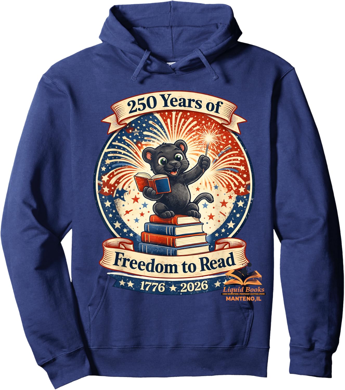 250 Years of Freedom to Read Patriotic Panther July 4th Art Hoodie - Hoodie | Navy