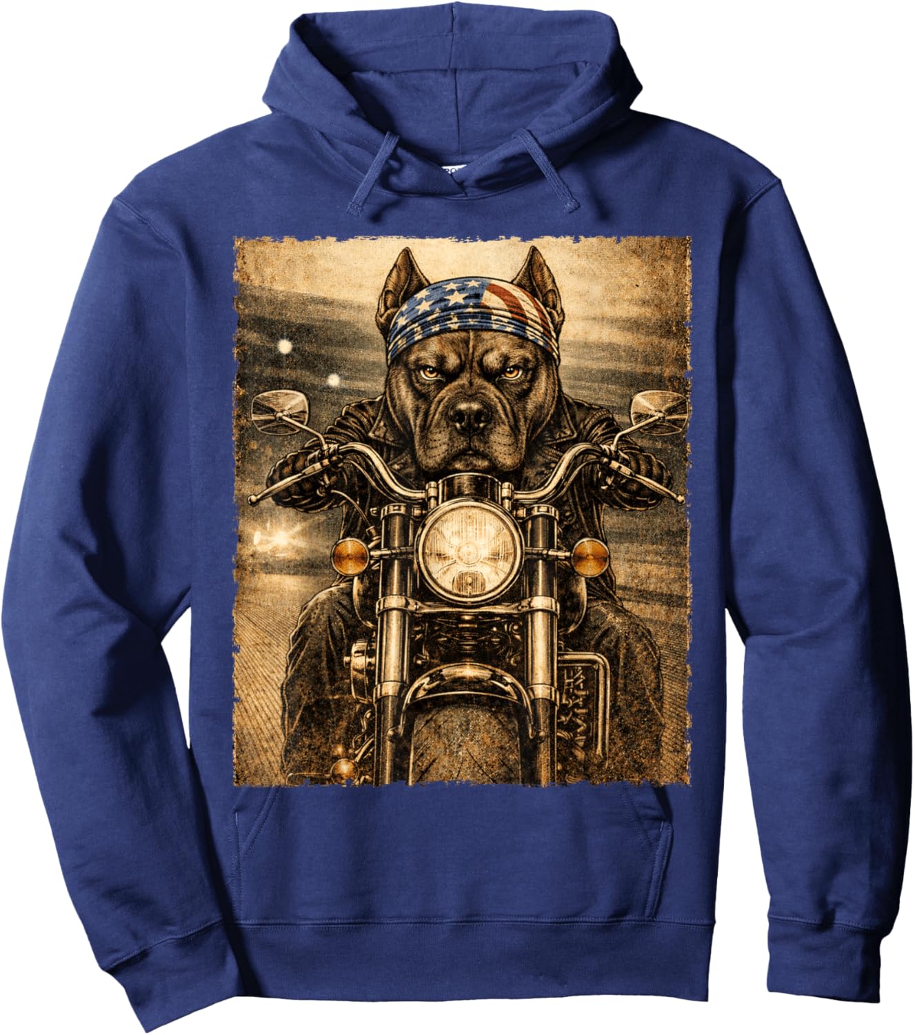 Vintage Presa Canario Dog Biker Riding Classic Motorcycle Hoodie - Hoodie | Navy