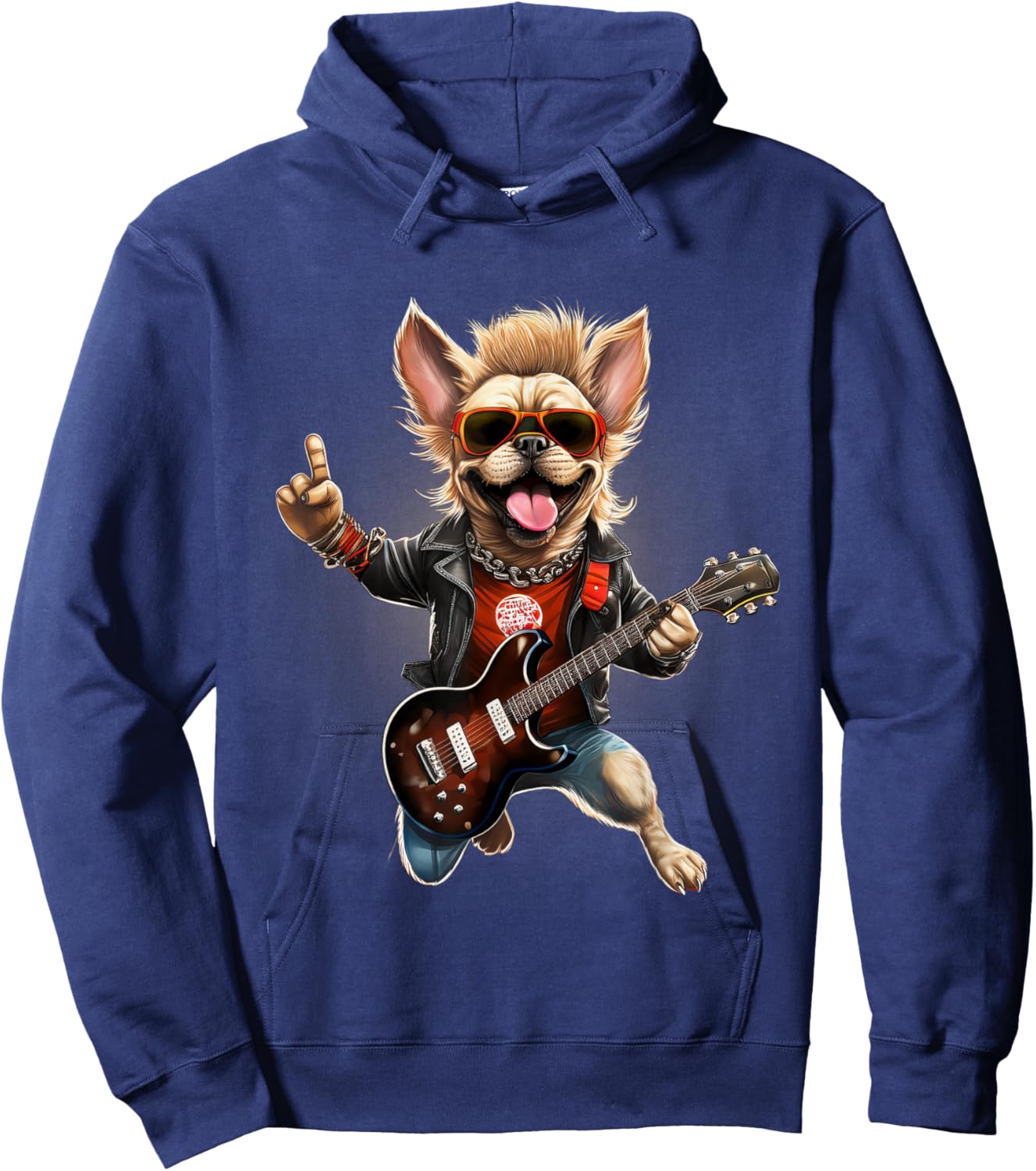 Vintage Punk Guitar French Bulldog Hoodie - Hoodie | Navy