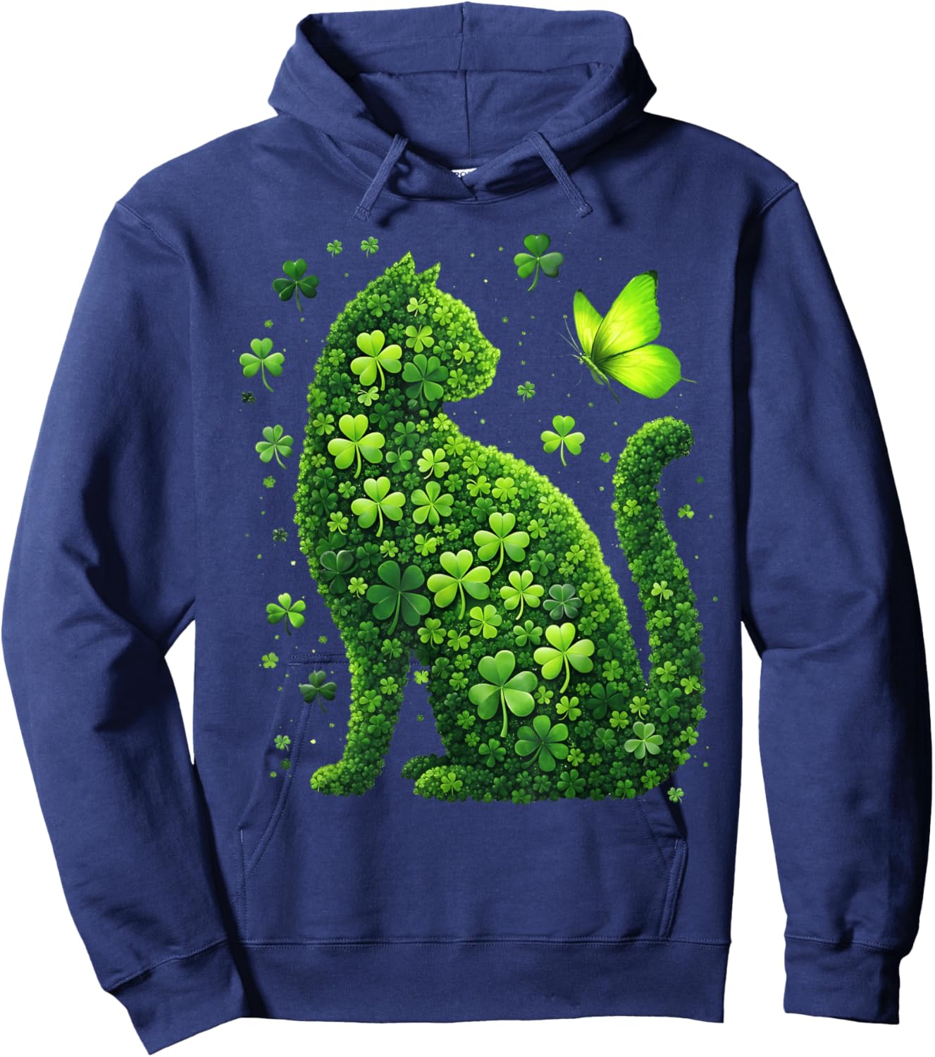 St Patricks Day Cat Lucky Shamrock Butterfly Men Women Kid Hoodie - Hoodie | Navy
