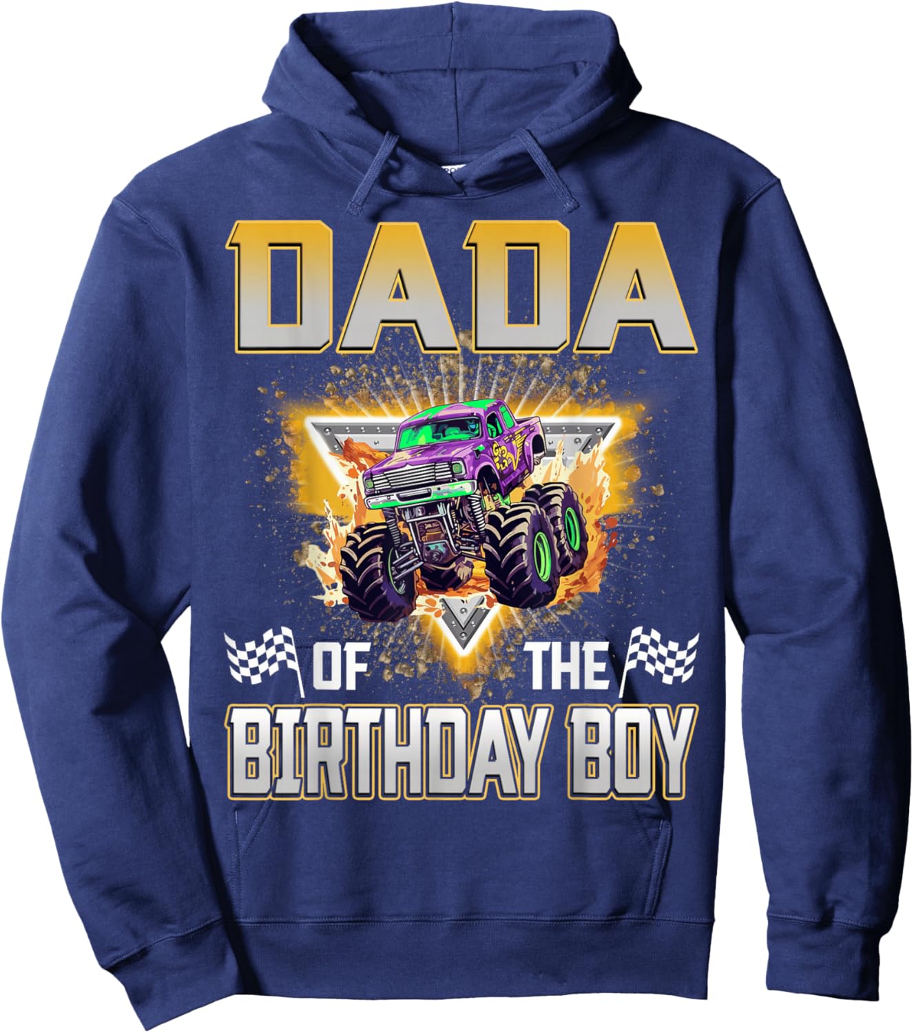 Dada of The Birthday Boy Monster Truck Birthday Family Hoodie - Hoodie | Navy