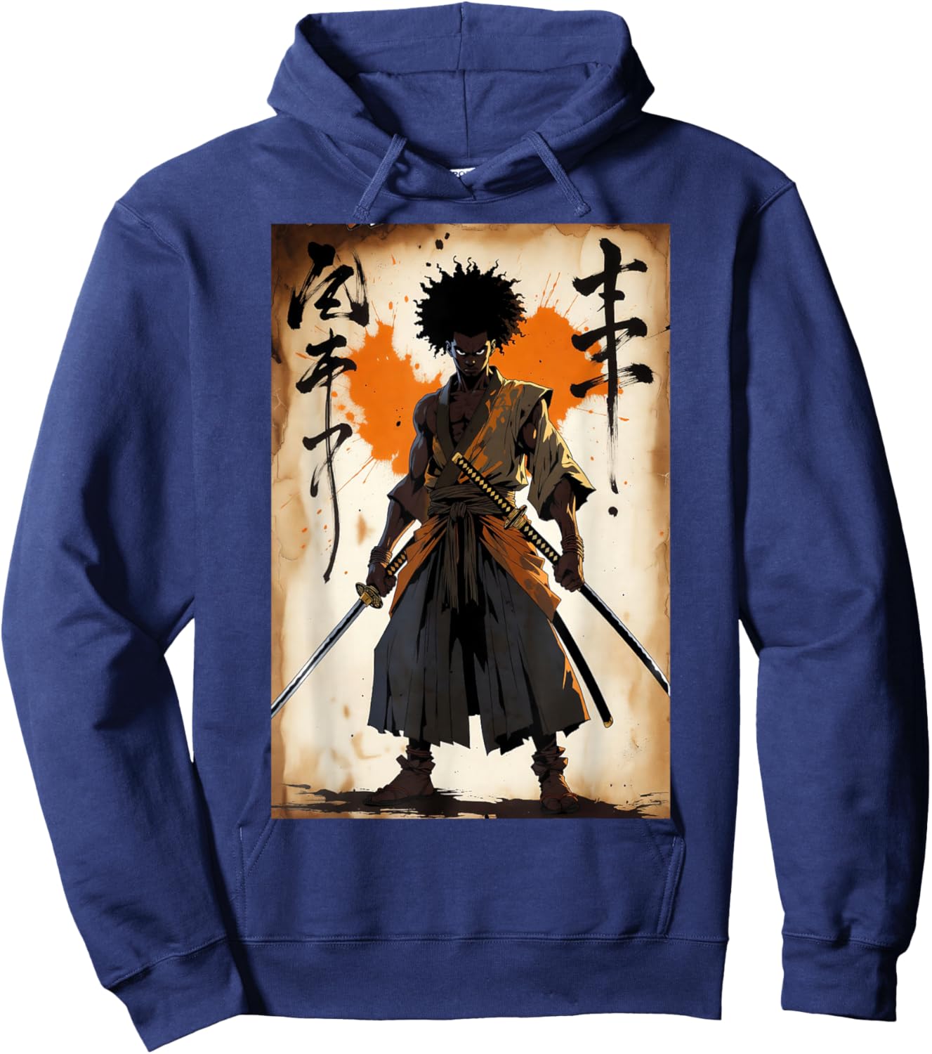 African Samurai Afro American Vintage Bushido Katana Warrior Hoodie - Hoodie | Navy