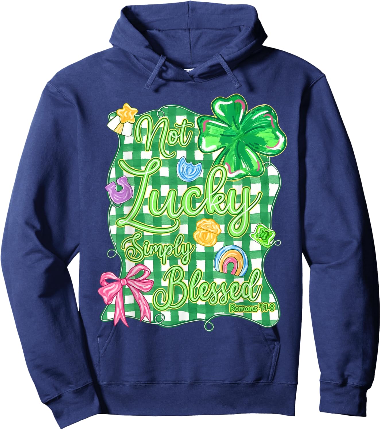 Not Lucky Simply Blessed Christian Shamrock St Patrick's Day Hoodie - Hoodie | Navy