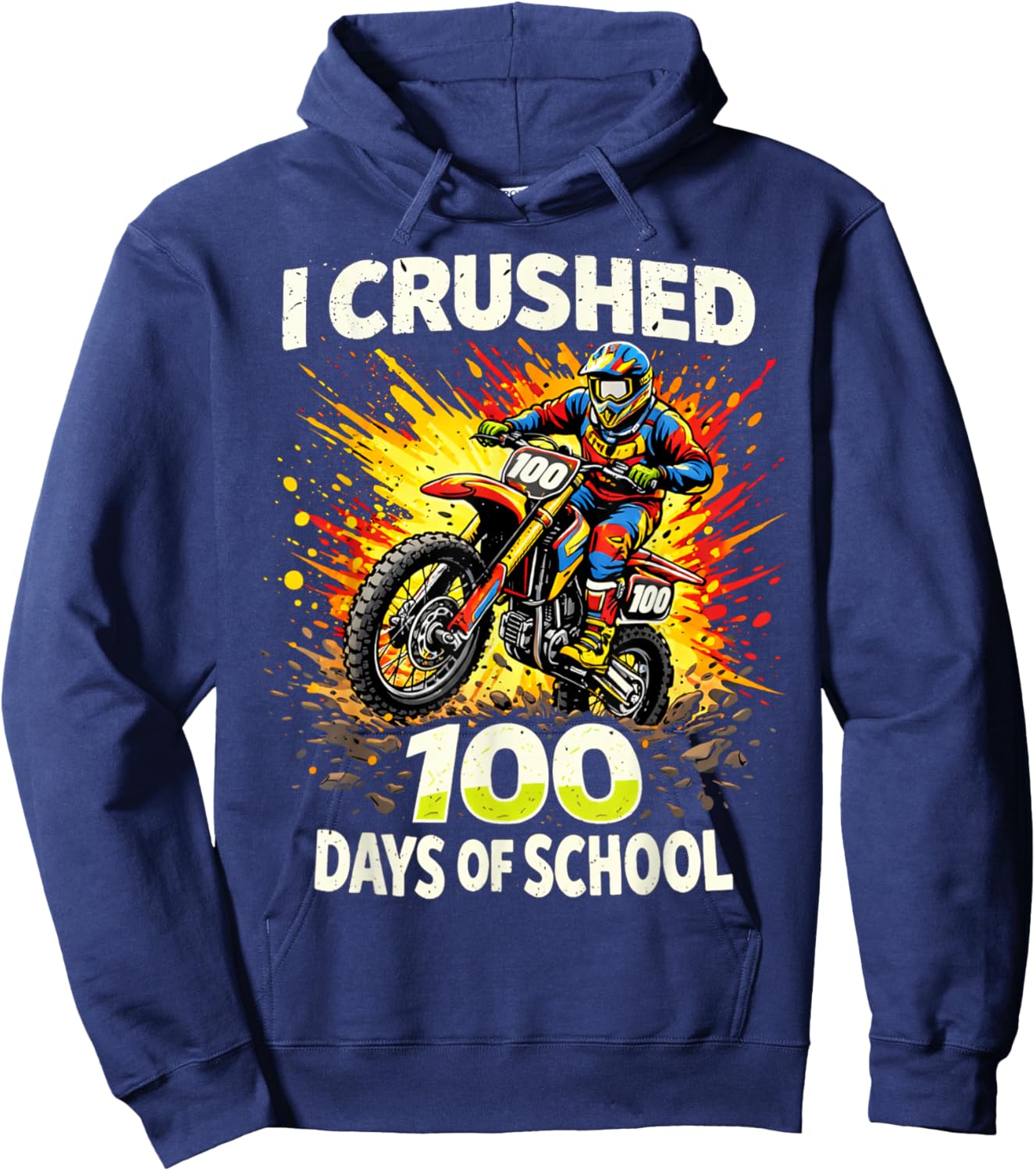 I Crushed 100 Days of School Dirt Bike Boys 100th Day Kids Hoodie - Hoodie | Navy