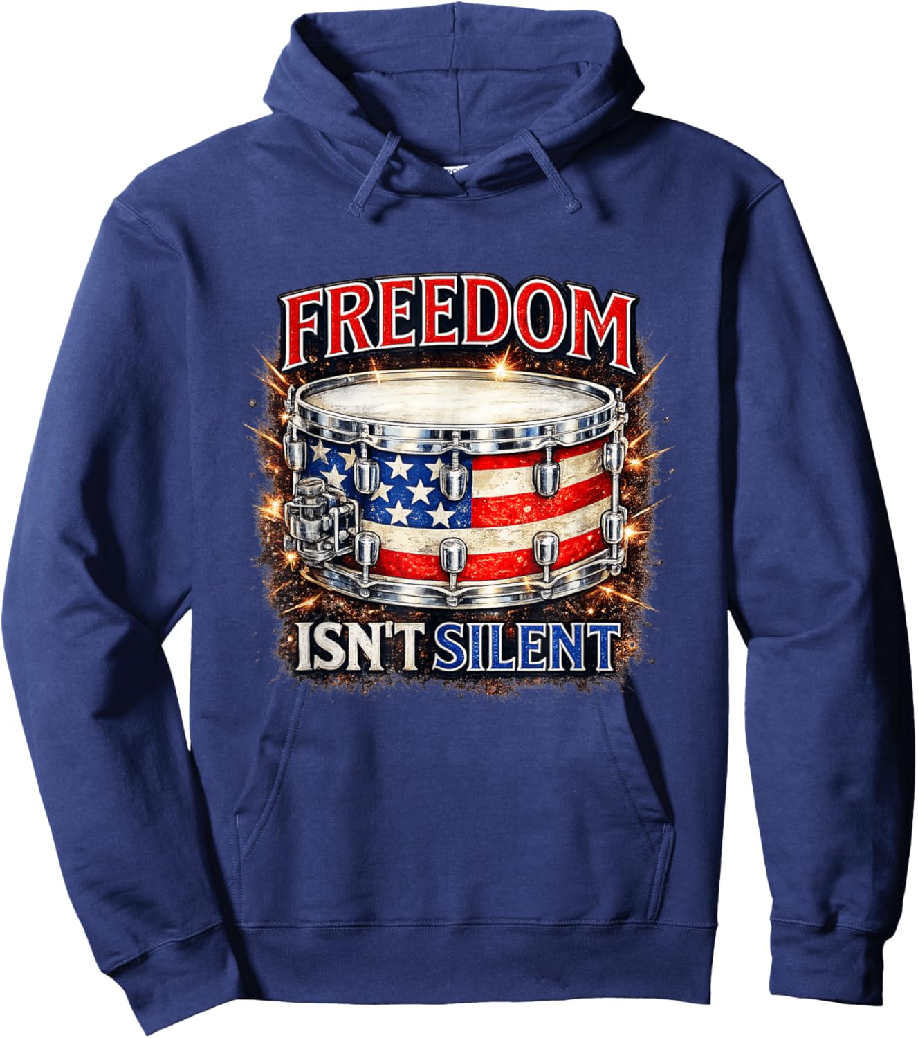 Freedom Isn't Silent | USA Patriotic Drumming Snare Drum Hoodie - Hoodie | Navy