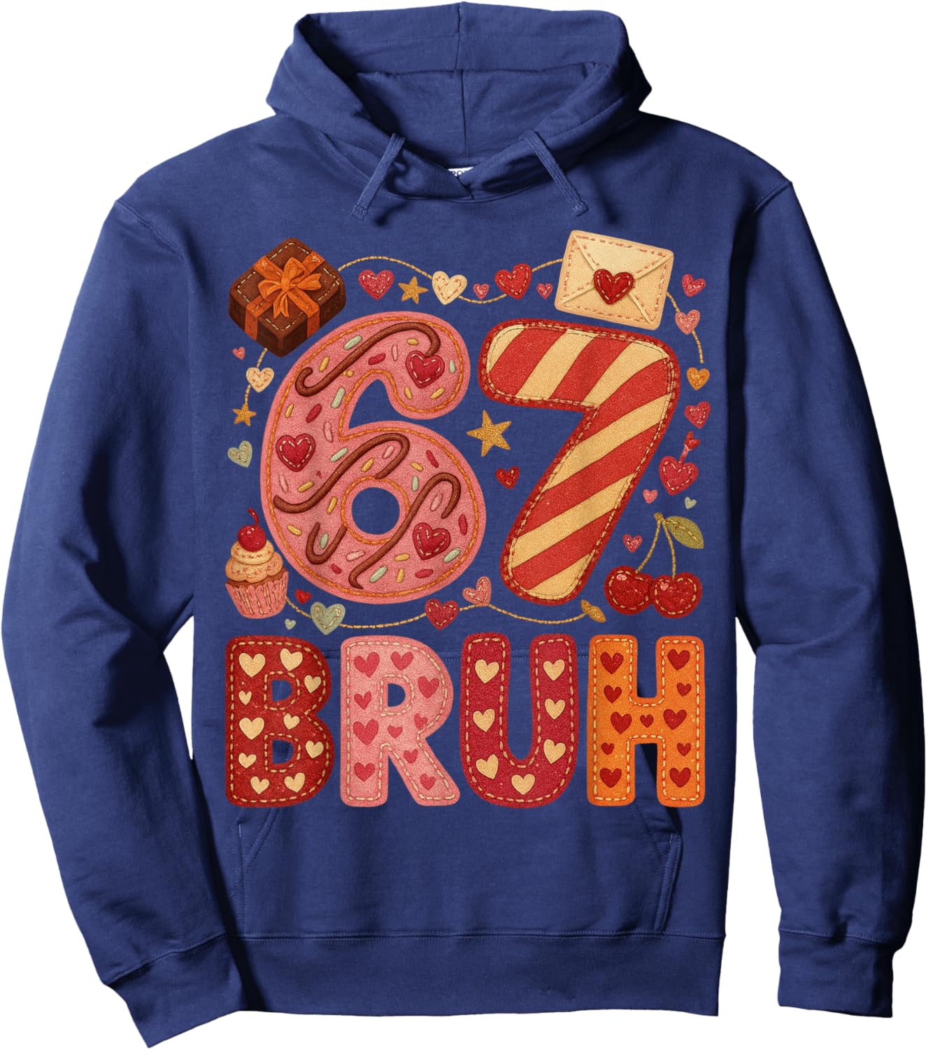 Six Seven Bruh Valentine Heart 67 Cute Kids Meme Boys Girls Hoodie - Hoodie | Navy