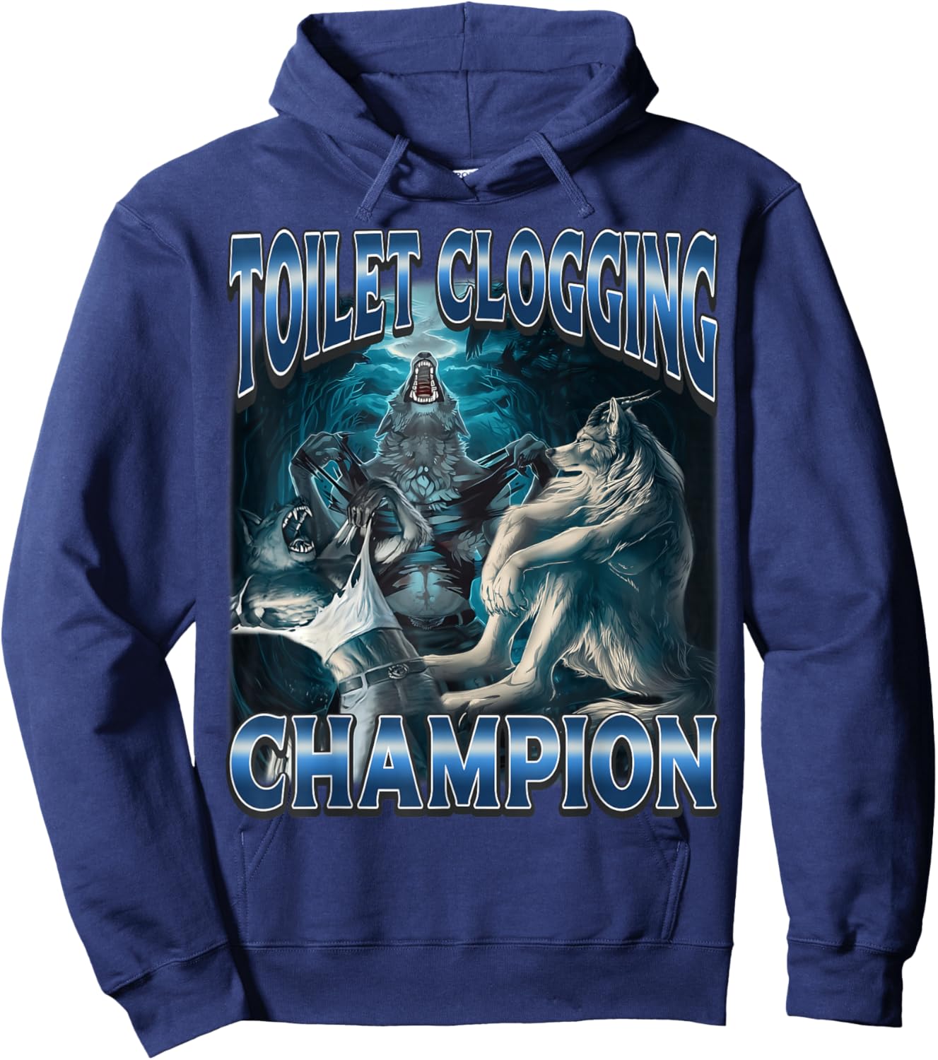 Toilet Clogging Champion Funny Alpha Wolf Meme Brainrot Hoodie - Hoodie | Navy
