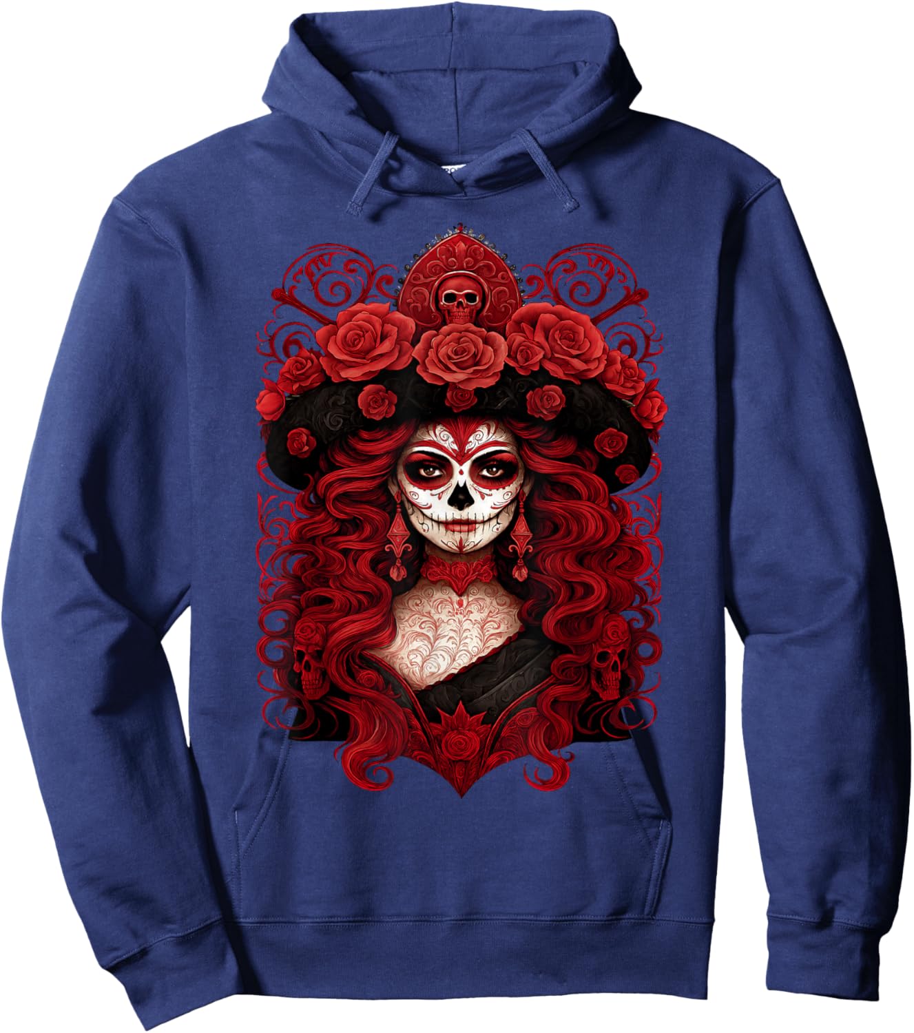 De Los Muertos La Catrina Day of The Dead Women Sugar Skull Hoodie - Hoodie | Navy