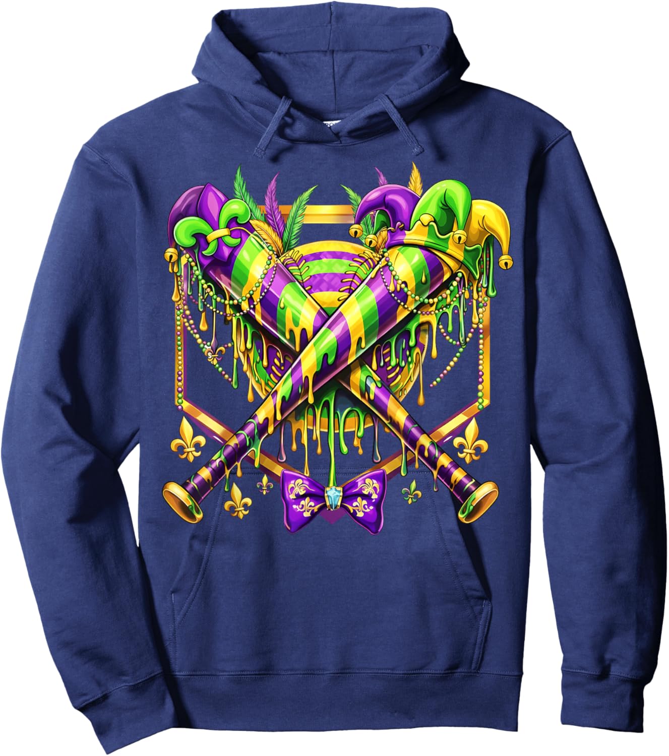 Mardi Gras Baseball Jester Hat New Orleans Men Women Kid Hoodie - Hoodie | Navy