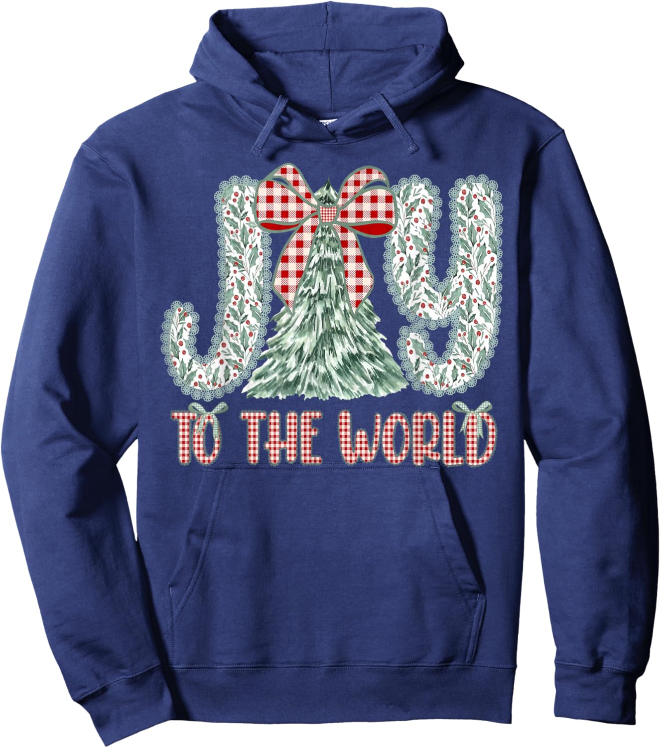 Joy to The World Jesus Christian Christmas Xmas Tree Holiday Hoodie - Hoodie | Navy