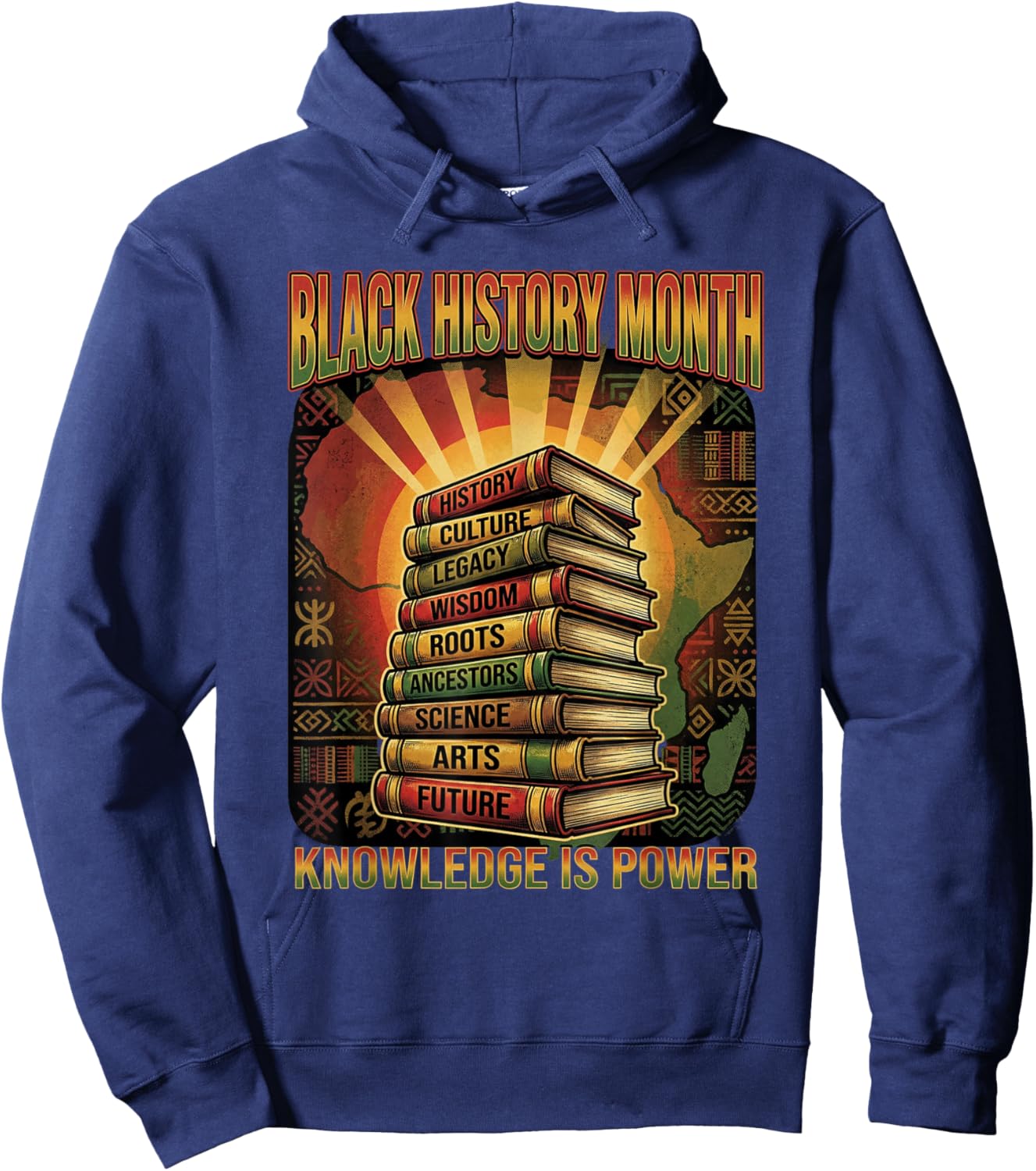 Black History Month Vintage Style Knowledge is Power Hoodie - Hoodie | Navy