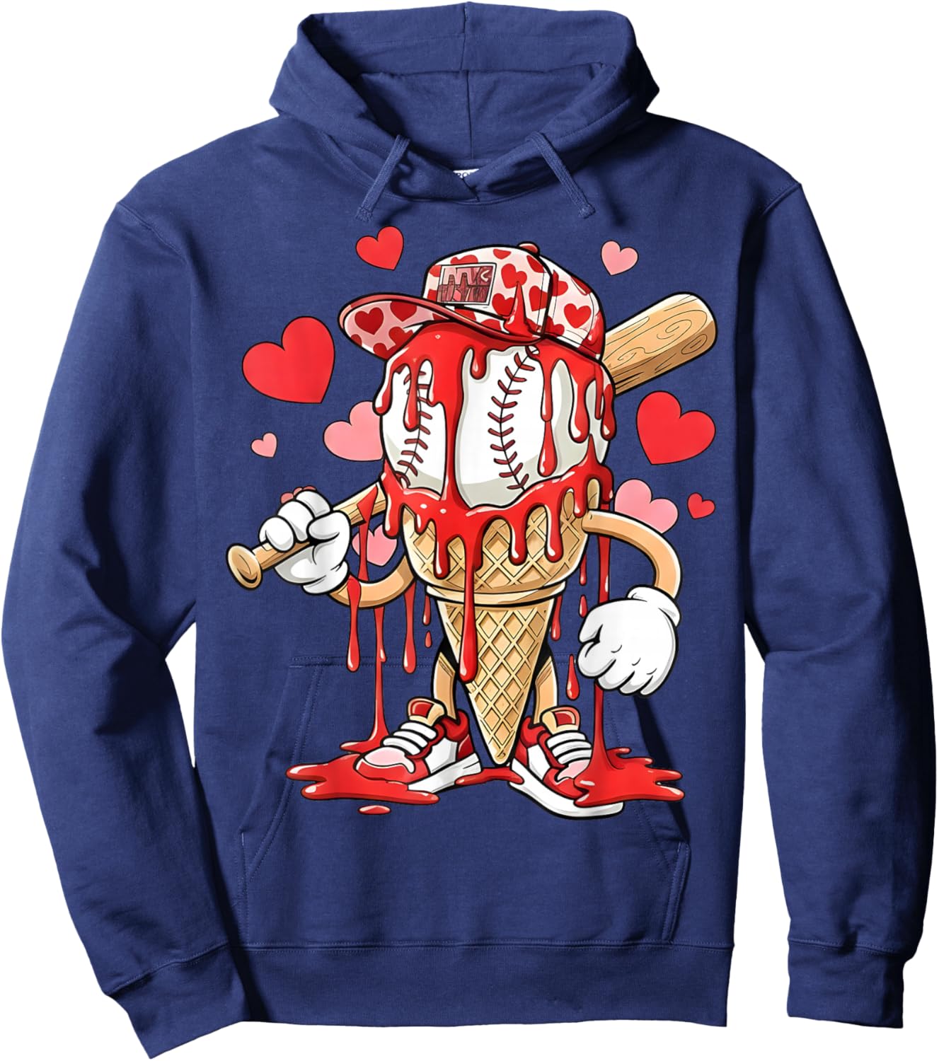 Kids Baseball Drip Ice Cream Apparel Kids Boys Valentine Hoodie - Hoodie | Navy