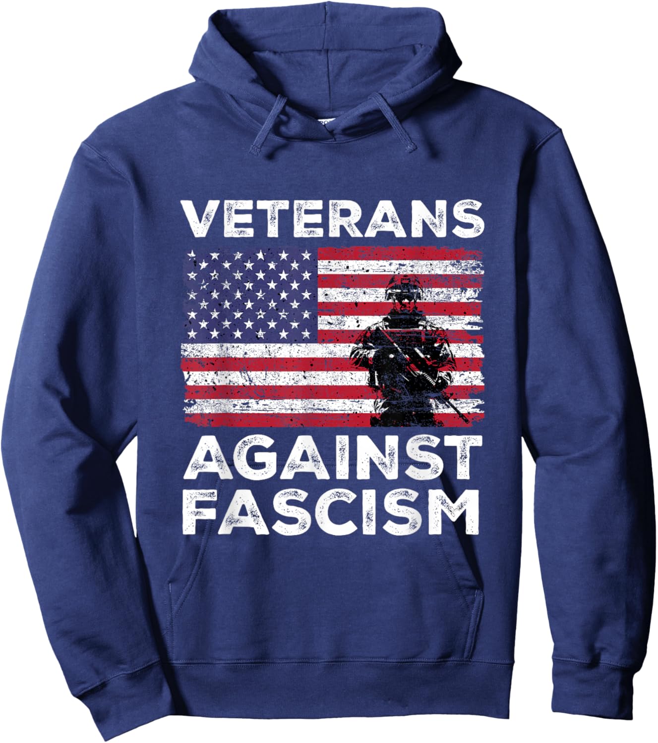 Veterans Against Fascism Vintage US Army Patriotic Soldier Hoodie - Hoodie | Navy