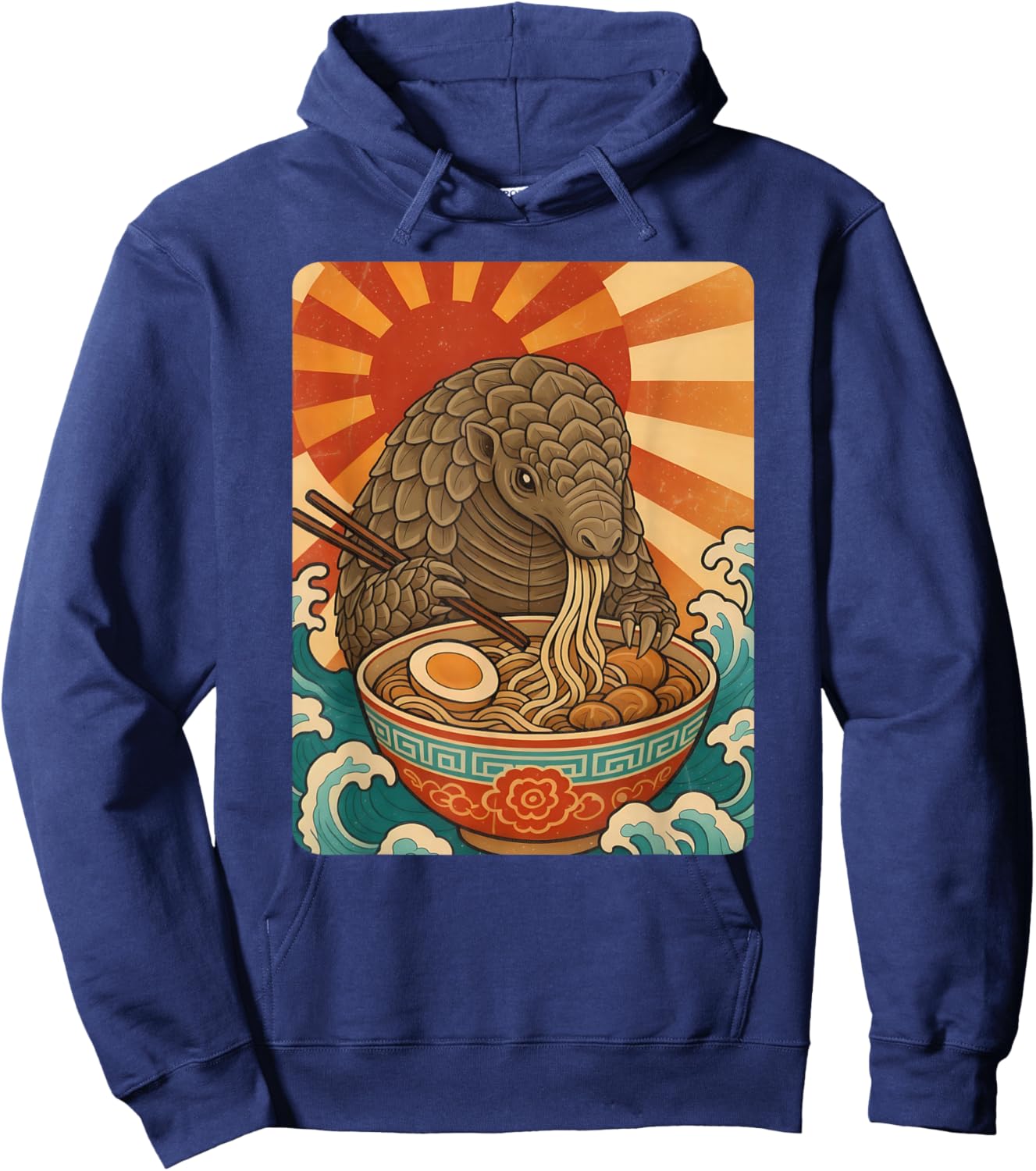 Kawaii Cute Pangolin Eating Ramen Noodles Japanese Art Anime Hoodie - Hoodie | Navy