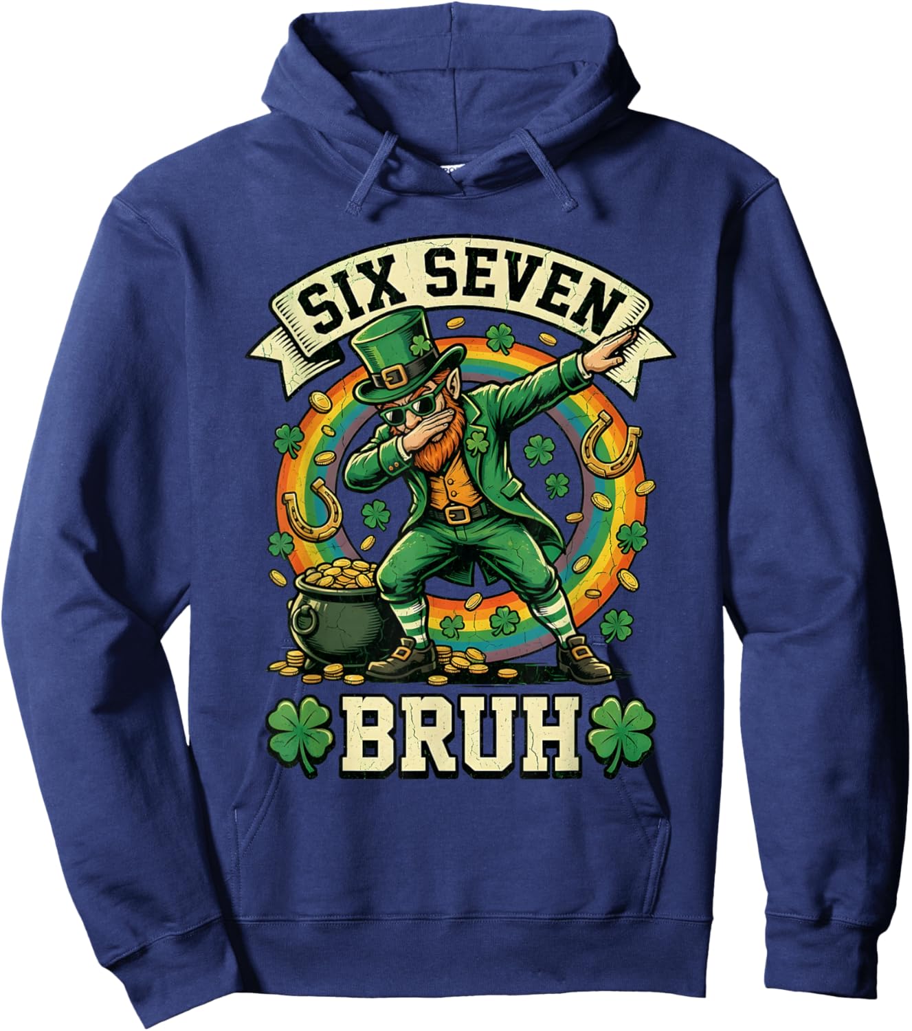 Bruh St Patricks Day Six Seven Kids Boys Men Women 67 Meme Hoodie - Hoodie | Navy