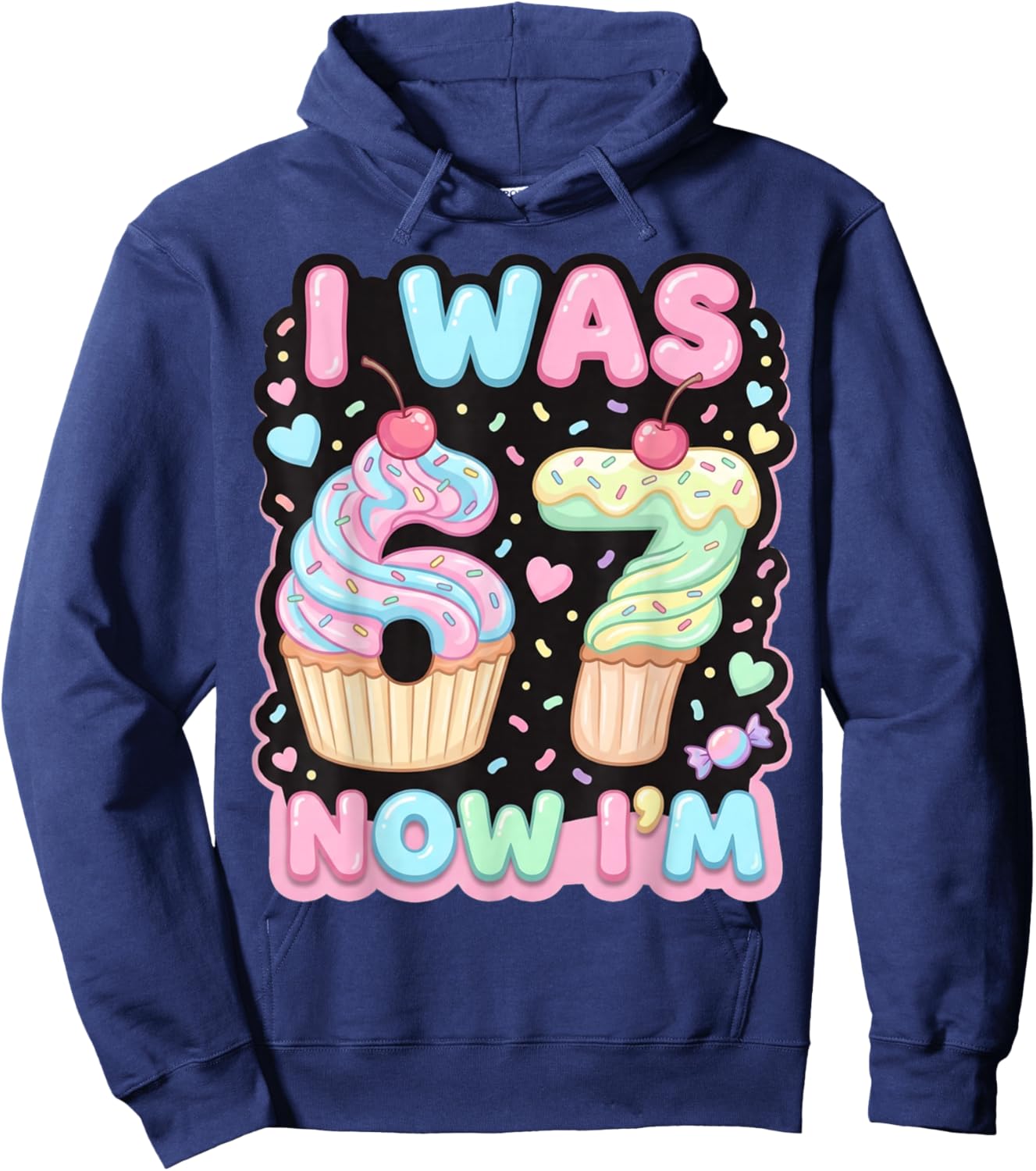 Six Seven Meme 7 Year Old Birthday Shirt was 6 Now I'm 7 Hoodie - Hoodie | Navy