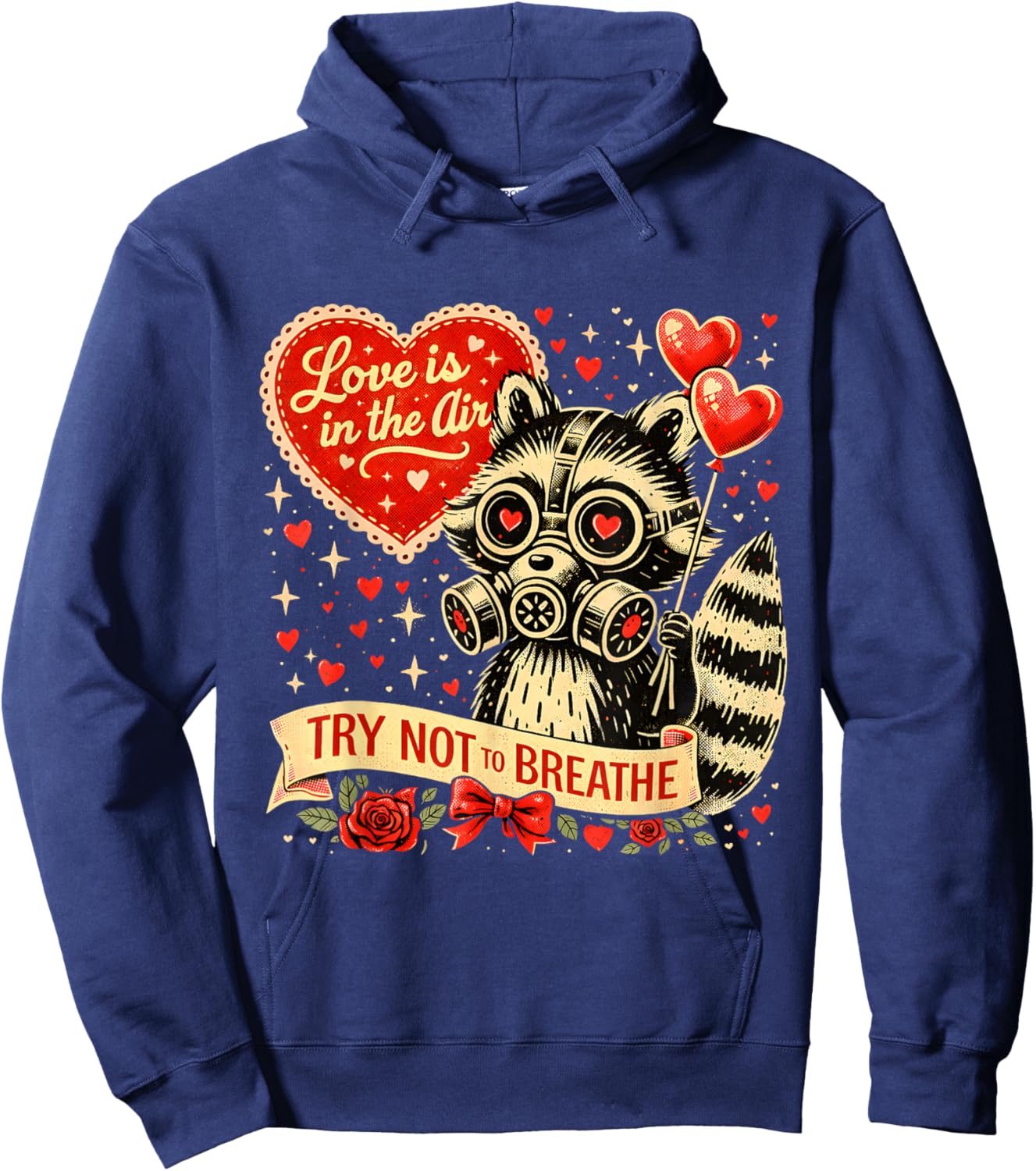 Funny Anti Valentine Raccoon Gas Mask Retro Design Hoodie - Hoodie | Navy