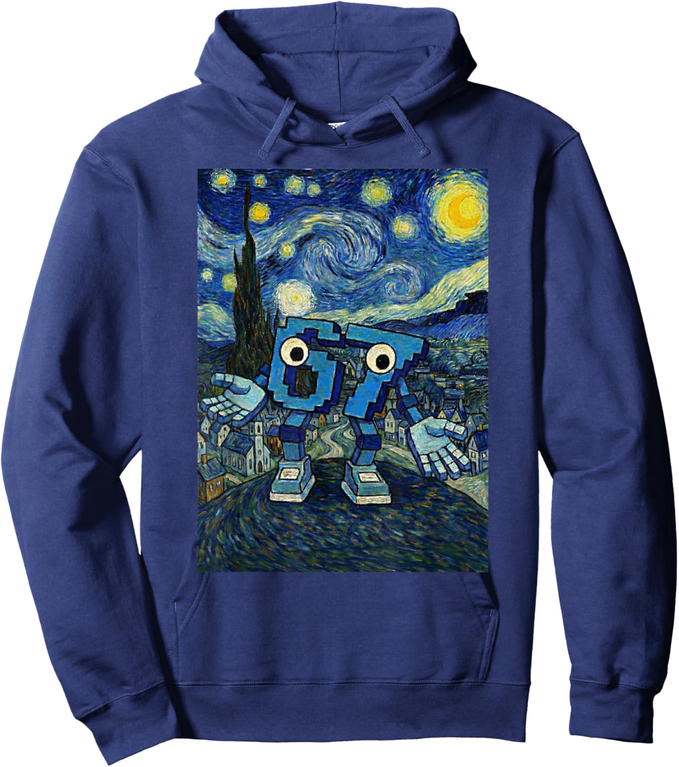 67 Six Seven 6-7 Starry Night Van Gogh Brainrot Slang Meme Hoodie - Hoodie | Navy