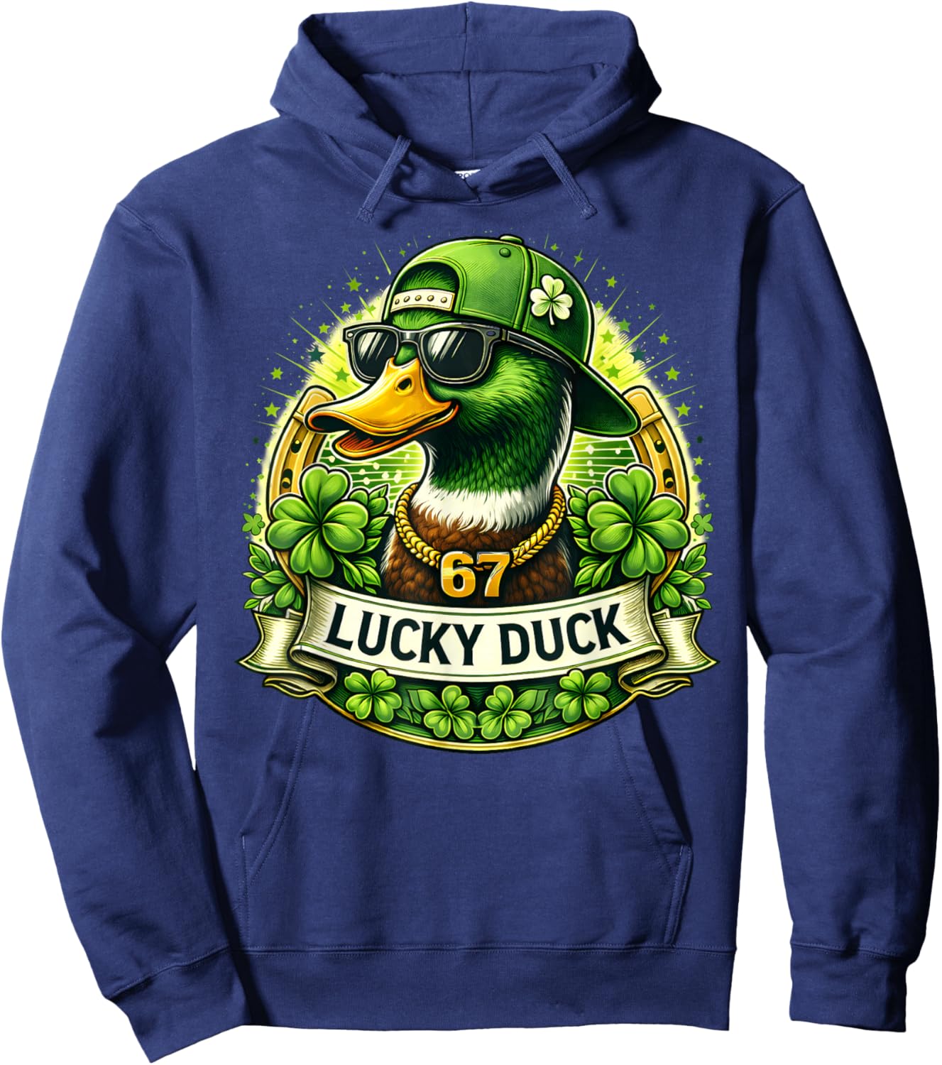 St Patricks Day Lucky Duck Six Seven Meme Shamrock Boys Kids Hoodie - Hoodie | Navy