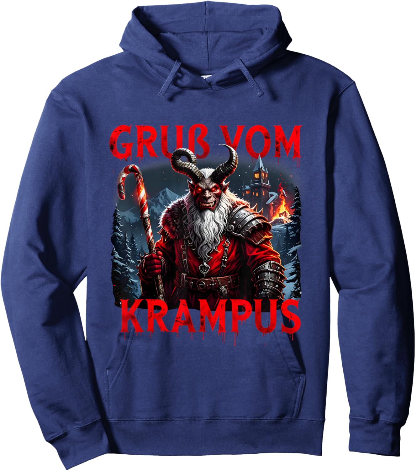 Vintage Gruß Vom Krampus Dark Christmas Merry Holiday Horror Hoodie - Hoodie | Navy