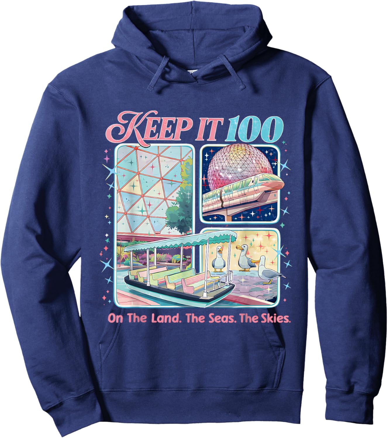 Keep It 100 Retro Travel Aesthetic Land Sea Sky Hoodie - Hoodie | Navy