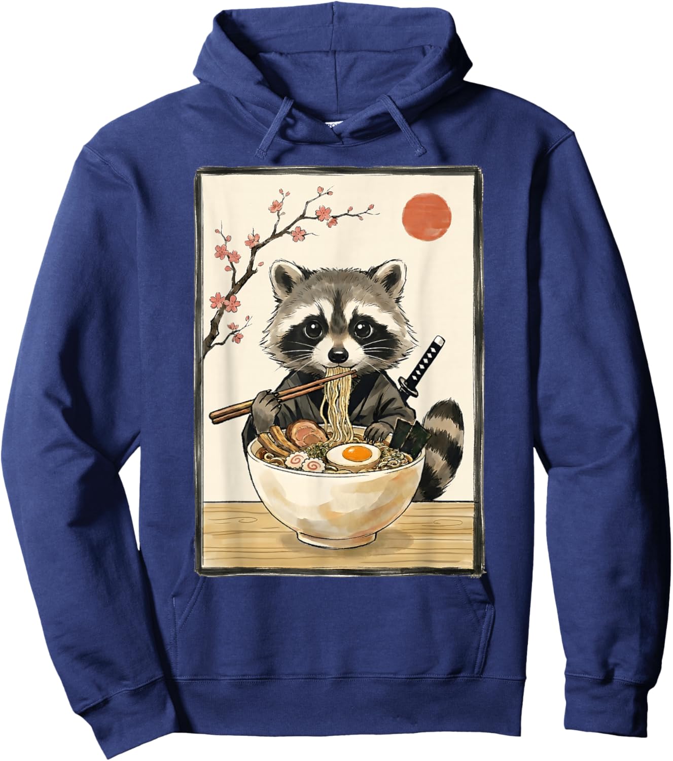 Japanese Art Kawaii Ramen Anime Novelty Funny Raccoon Hoodie - Hoodie | Navy