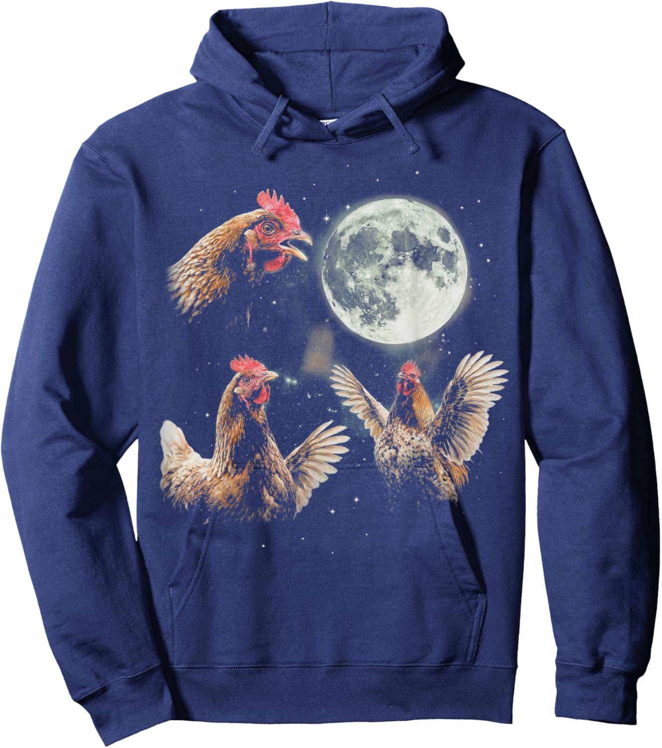 Funny Chicken Howling at Moon Vintage 90s Graphic Hoodie - Hoodie | Navy
