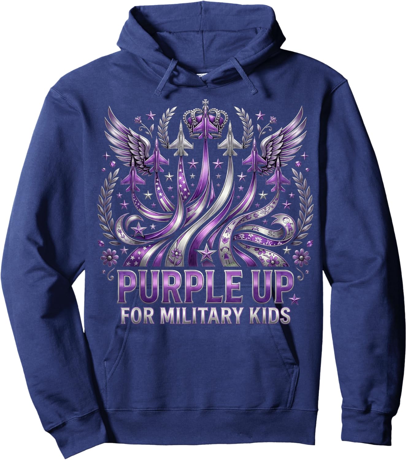 Military Child Month USA Flag Purple Up for Military Kids Hoodie - Hoodie | Navy