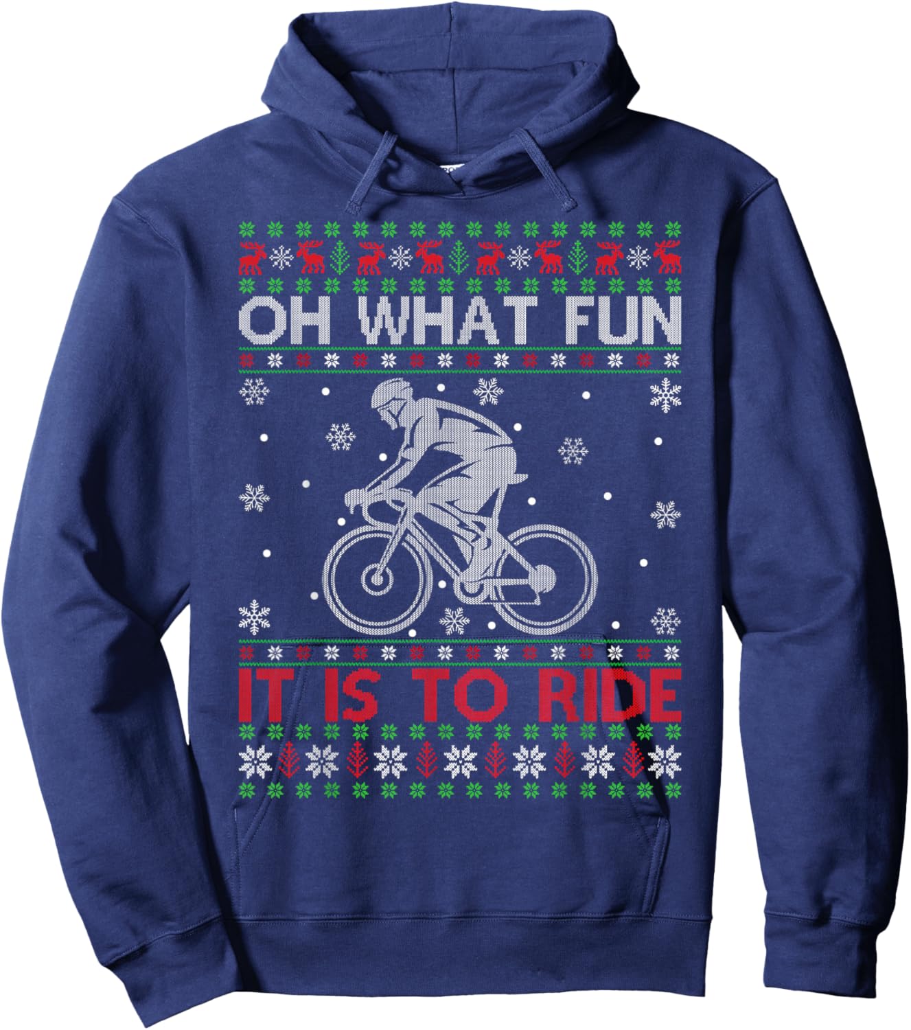 Oh What Fun Cycling Bicycle Ugly Christmas Sweater MTB Bike Hoodie - Hoodie | Navy
