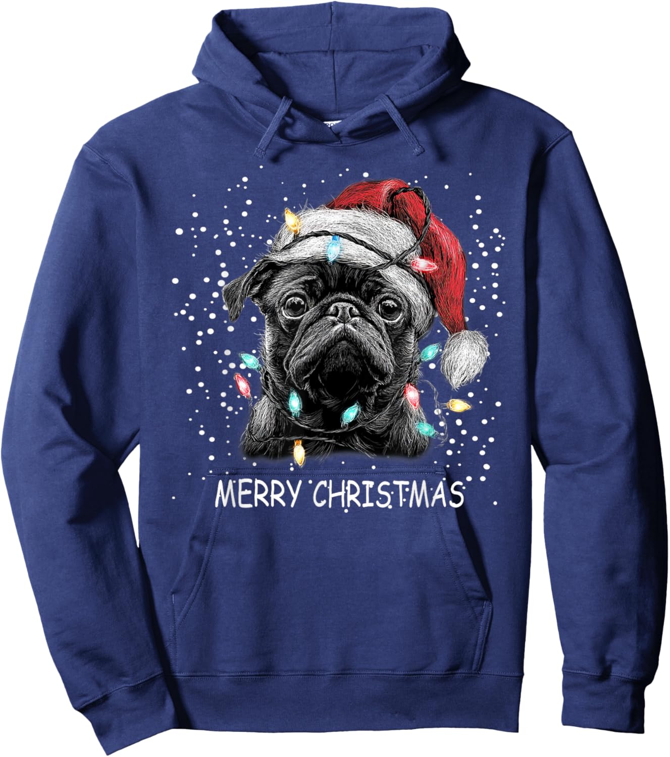 Pug Dog Christmas Lights Pajama Xmas Pet Lover Hoodie - Hoodie | Navy