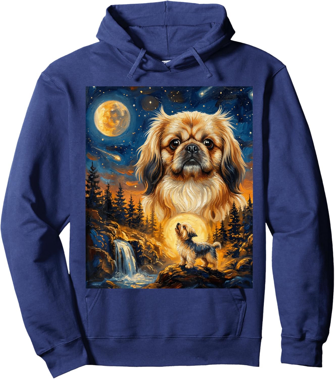 Pekingese Howling to The Moon Vintage Dog Hoodie - Hoodie | Navy