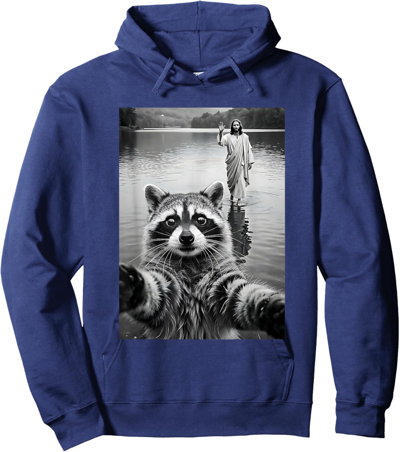Funny Raccoon & Jesus Selfie, Easter, Religious, Christian Hoodie - Hoodie | Navy