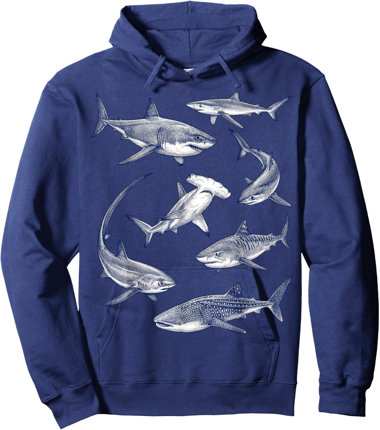 Vintage Sharks Marine Animals Wildlife Shark Lovers Retro Hoodie - Hoodie | Navy