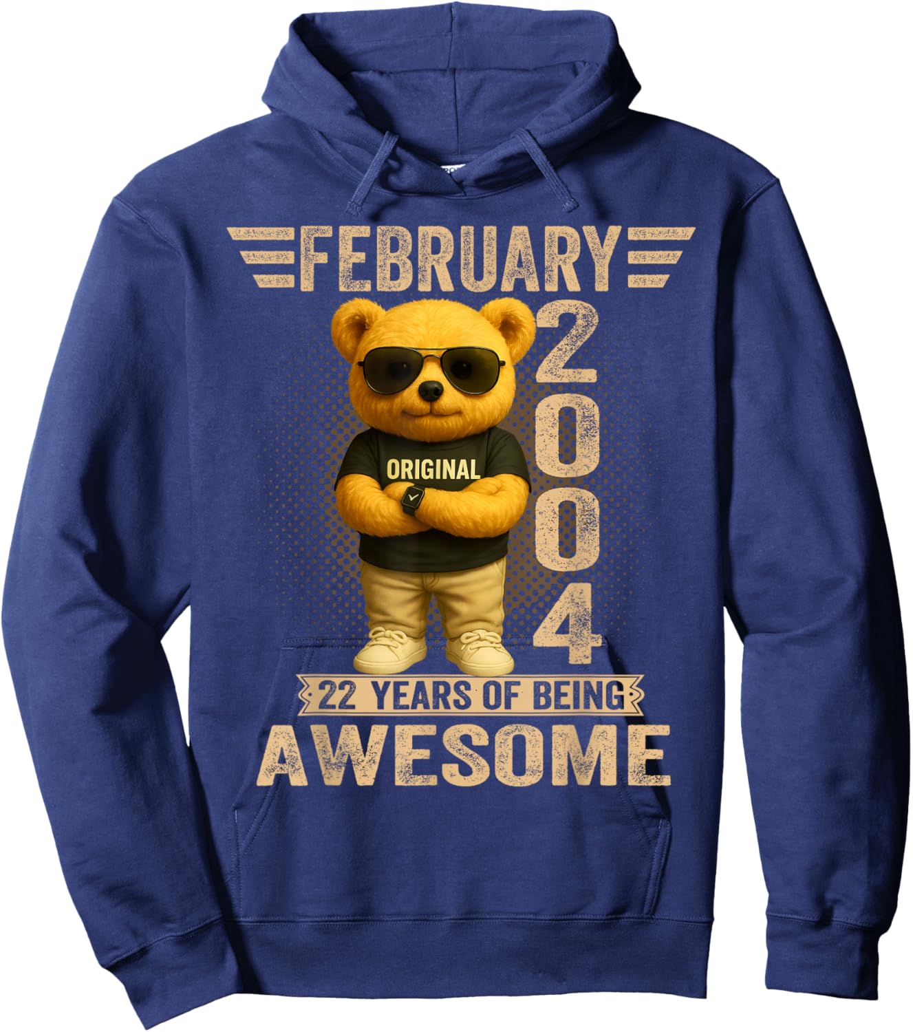 22 Year Old February 2004 Teddy Bear 22nd Birthday Men Women Hoodie - Hoodie | Navy