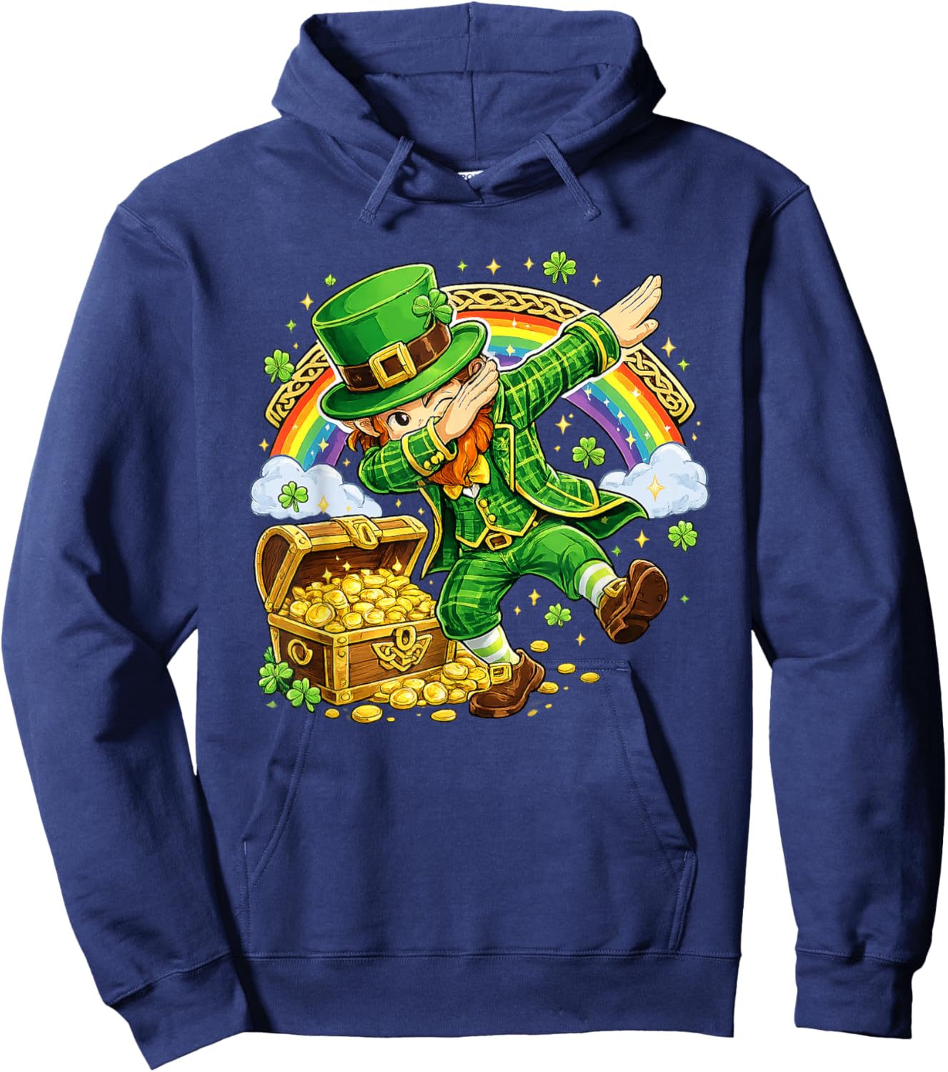 Funny Leprechaun Dabbing Lucky St Patricks Kids Boys Hoodie - Hoodie | Navy