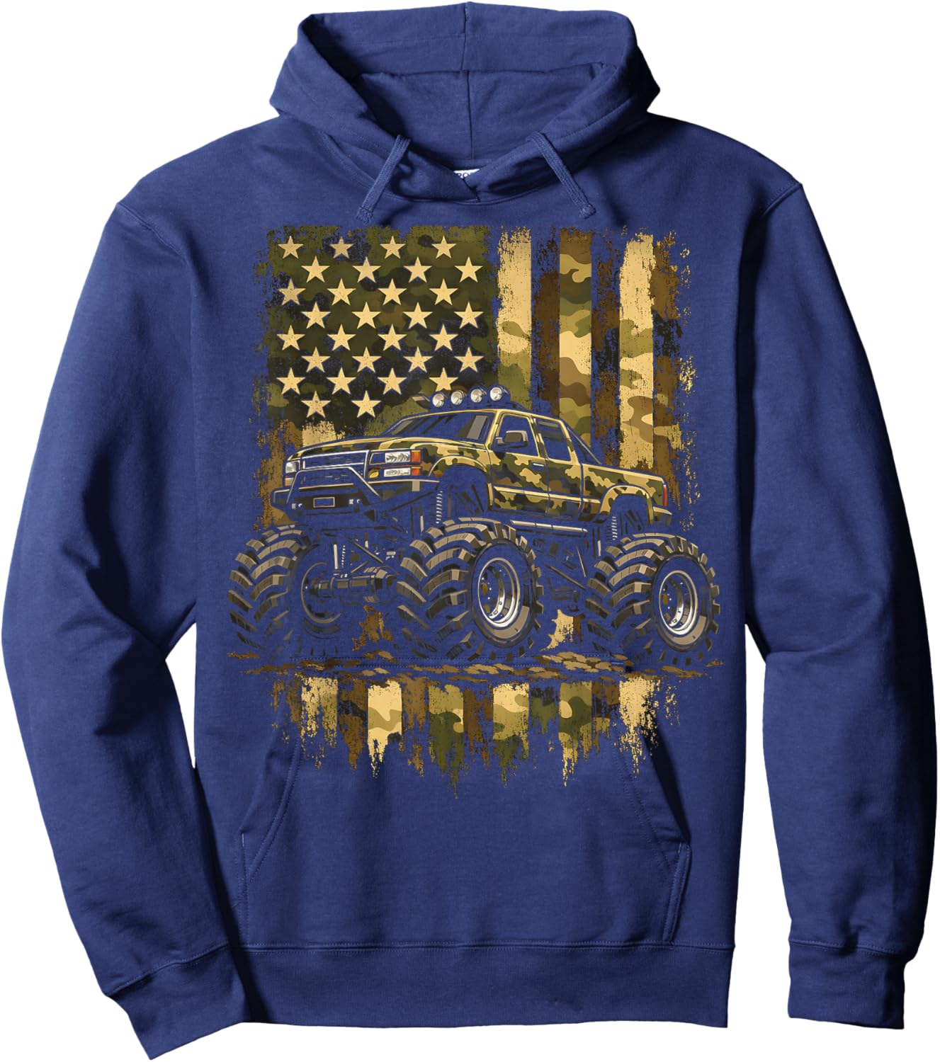 Retro Monster Trucks Vintage Monster Truck USA American Flag Hoodie - Hoodie | Navy