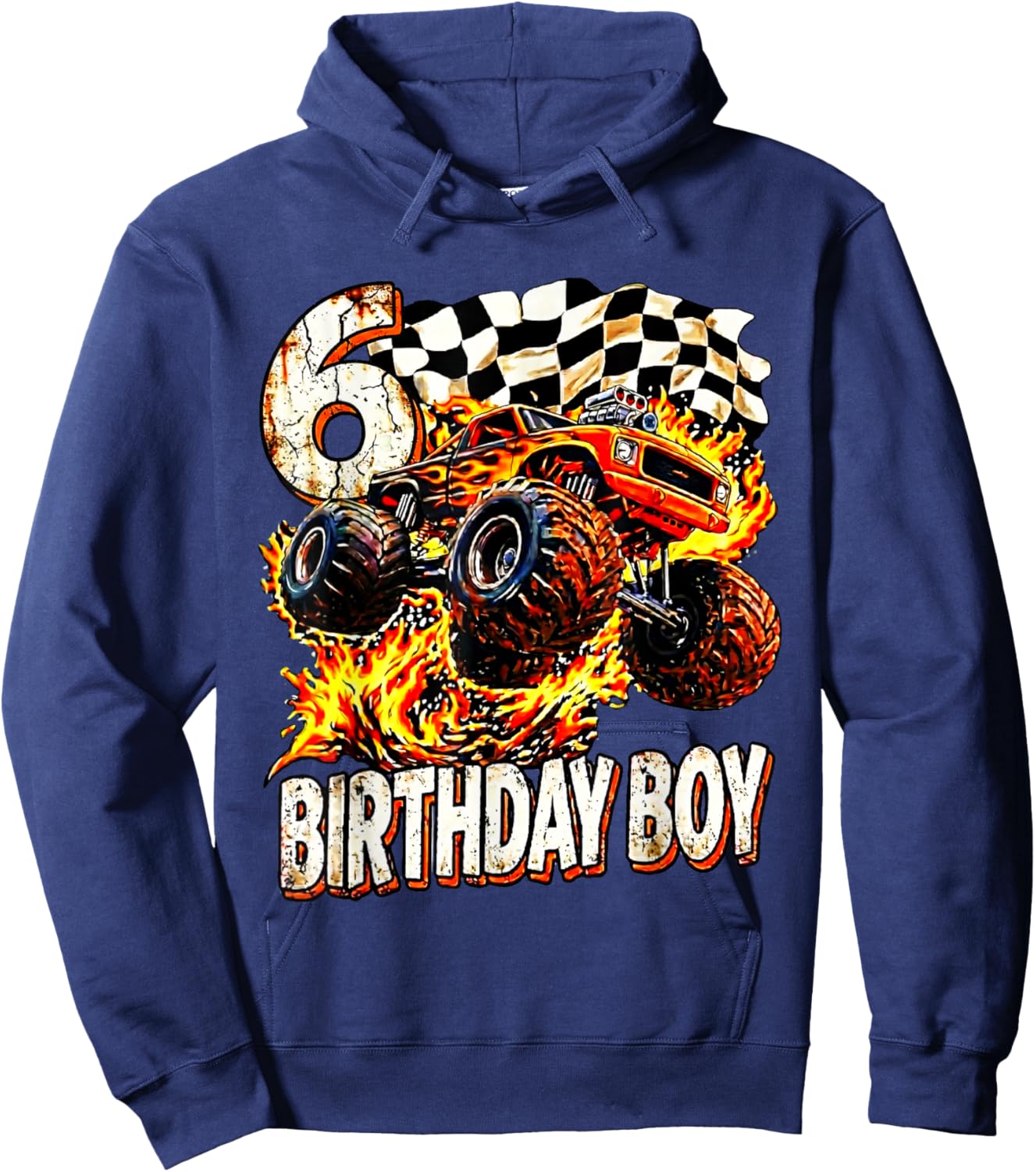 Birthday Monster Truck 6 Year Old Boys 6th Party Born 2020 Hoodie - Hoodie | Navy